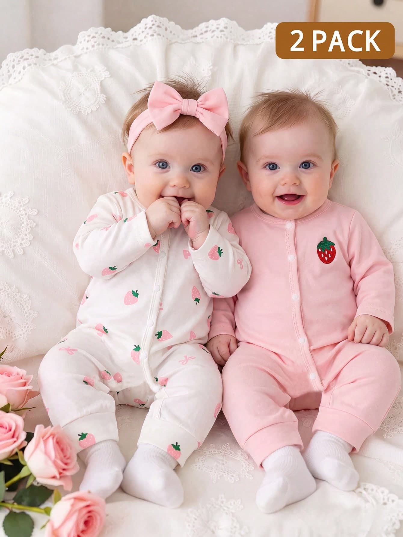 SHEIN Newborn Girl Baby Autumn Comfortable Sweet Cute Cotton-Feel Bow Pattern Long Sleeve Romper 2 Pieces Set Suitable For Any Occasion Cotton Baby Clothes