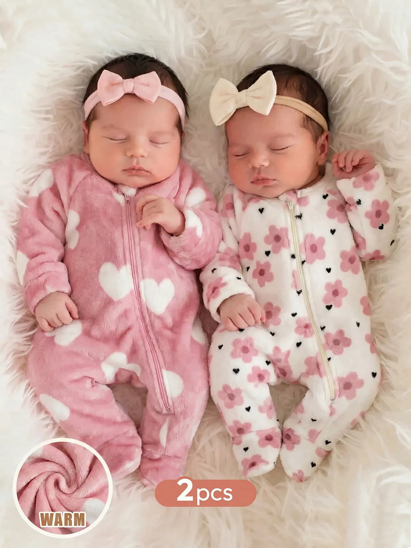 Newborn Baby Zipper Long Sleeve Flannel Jumpsuit & Autumn Winter Pants 2pcs Set