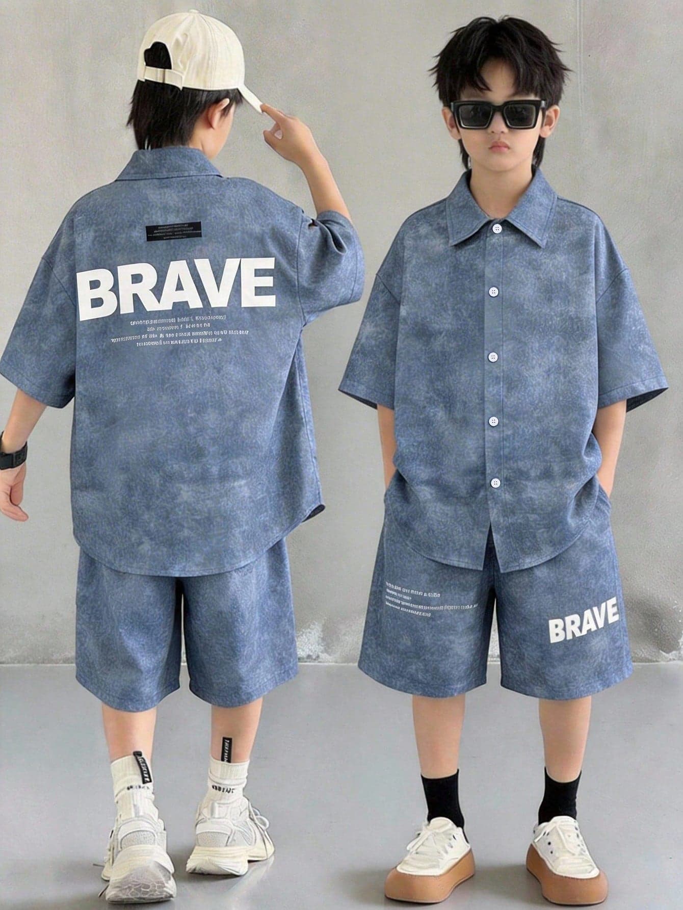 Kids 2pcs/Set Boys' Casual Korean Style Oversized Short Sleeve Polo Shirt And Shorts Set,Summer Outfits For Commuting,School,Family Gatherings,Sports