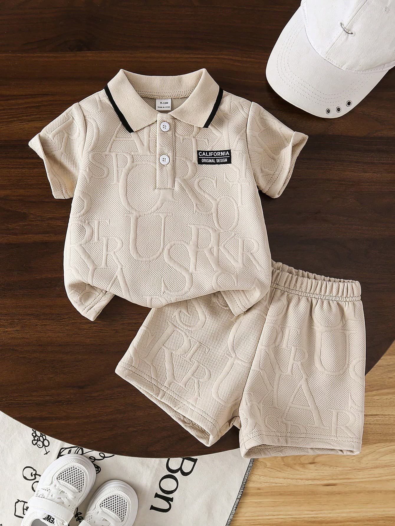 Souflis Souflis 2pcs Infant Baby Boys Summer CasualOutfits Loose Fit Button Polo Shirt With Elastic Waist Shorts Set