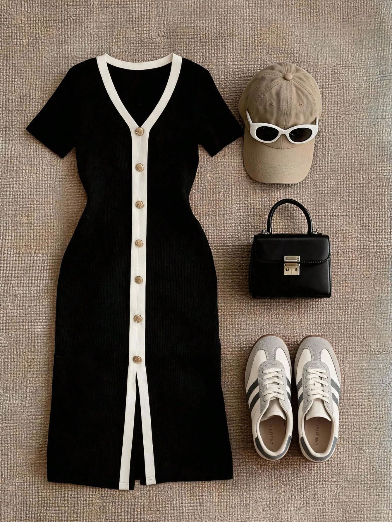 Grovea Plus Size Women's French Style Casual Elegant Ribbed V-Neck Short Sleeve Dress Zanea Dress For Woman New Arrival Dress For Women Casual
