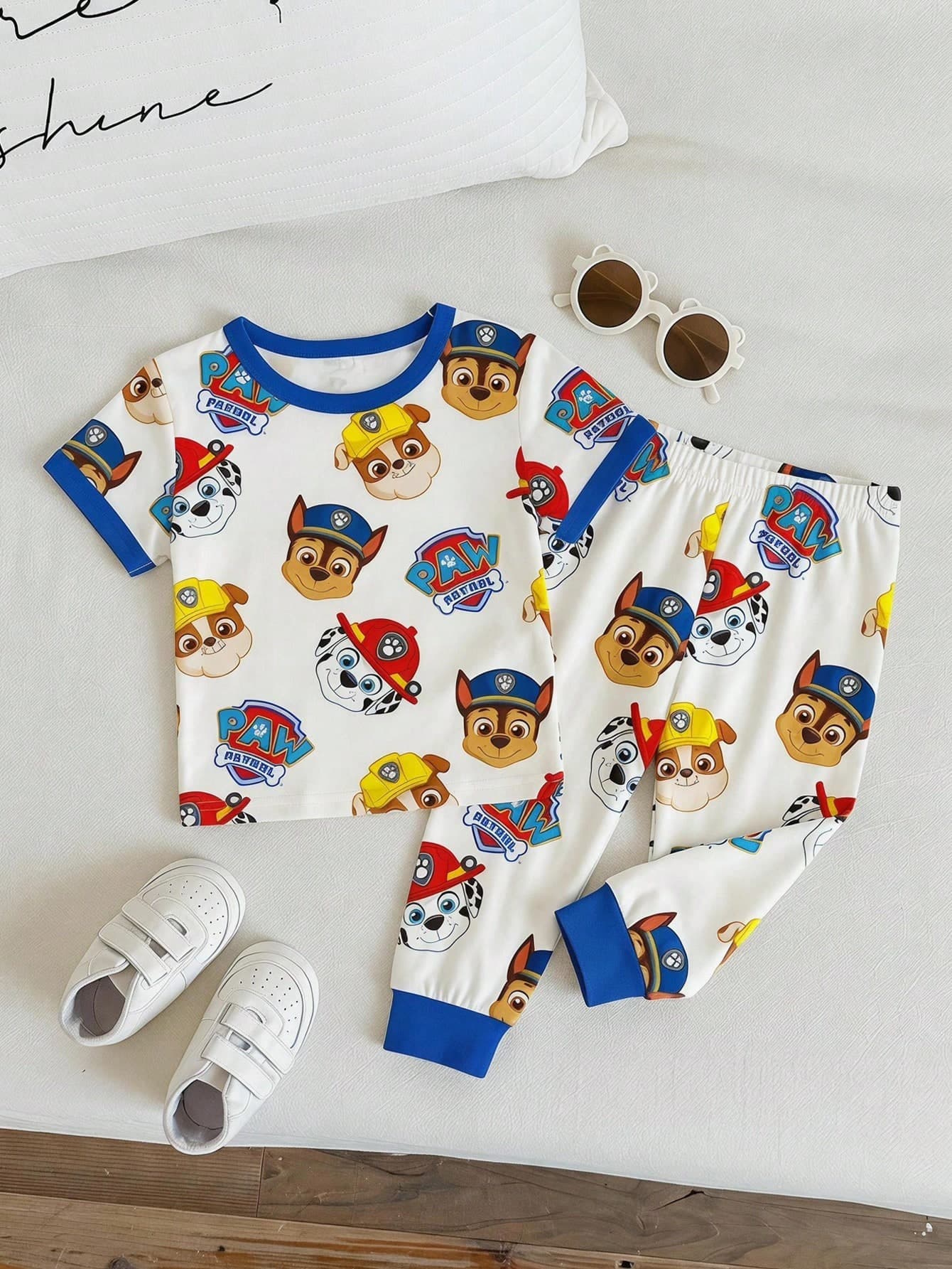 SHEIN | PAW Patrol Young Boy Casual Simple Snug Fit Comfortable Crew Neck Short Sleeve Long Pants Snug Fit Loungewear Suitable For Spring And Summer