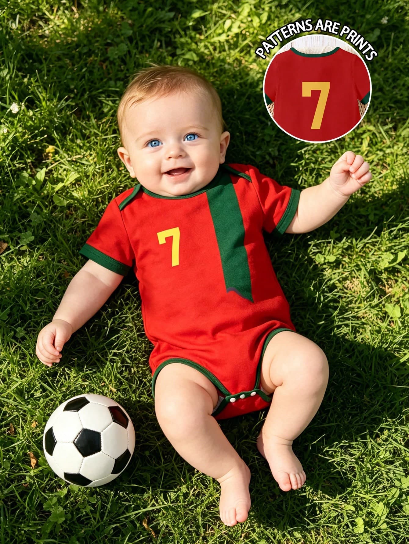 Baby Boys Casual Fashion Contrast Color Red Number 7 Print Sports Bodysuit Short Sleeve Soft Suitable For Outings In Summer City Break