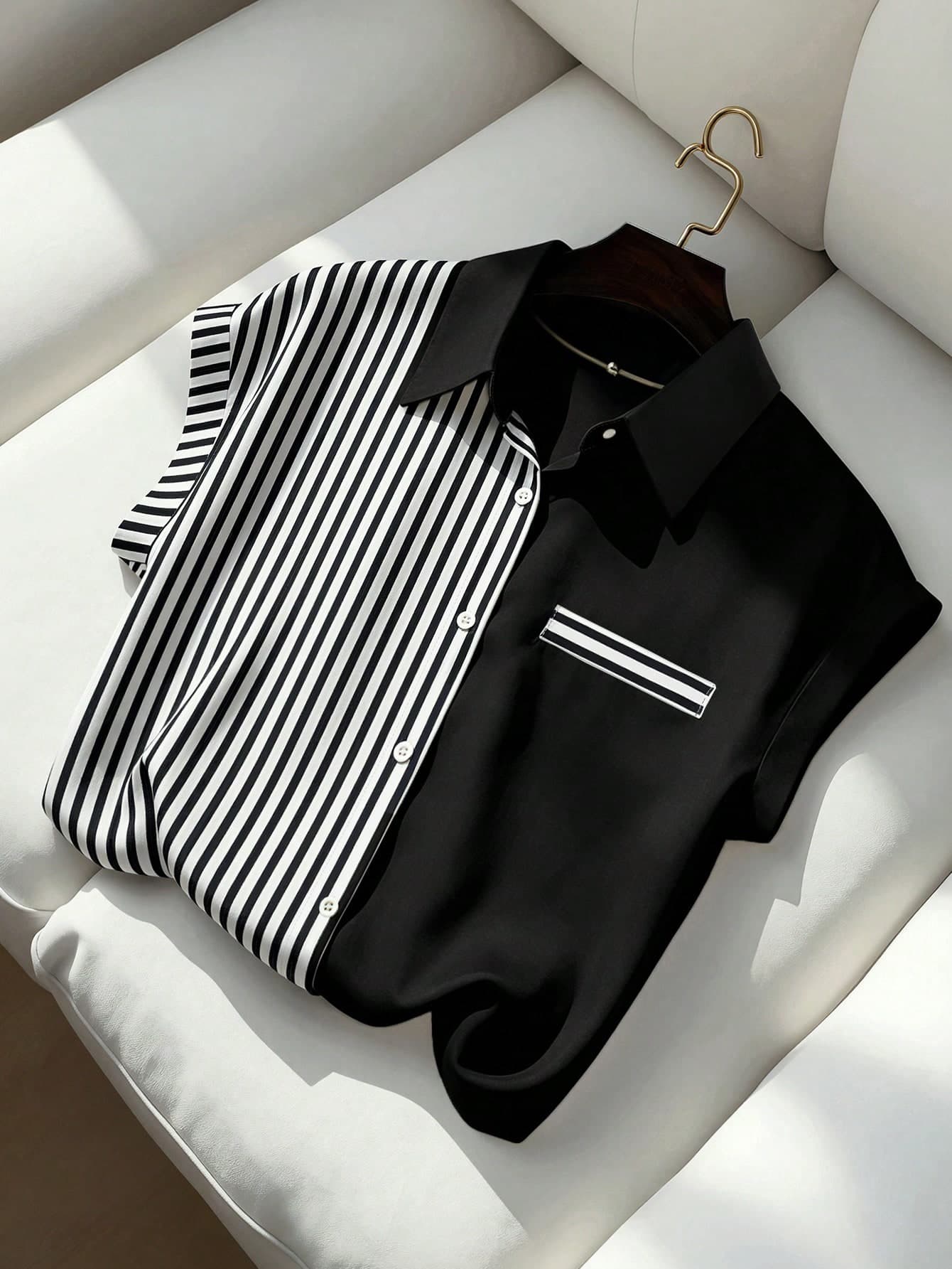 SHEIN LUNE Women's Blouse, Women's Spring/Summer New Blouse, Women's Summer Outfit, Women's Commuter Style Blouse, Women's Casual Blouse, Women's Striped Blouse, Women's Loose Fit Blouse, Women's Button-Front Blouse, Women's Collar Blouse, Women's Raglan Sleeve Blouse, Fashion Casual Commuter Style Daily Outfit Casual Wear