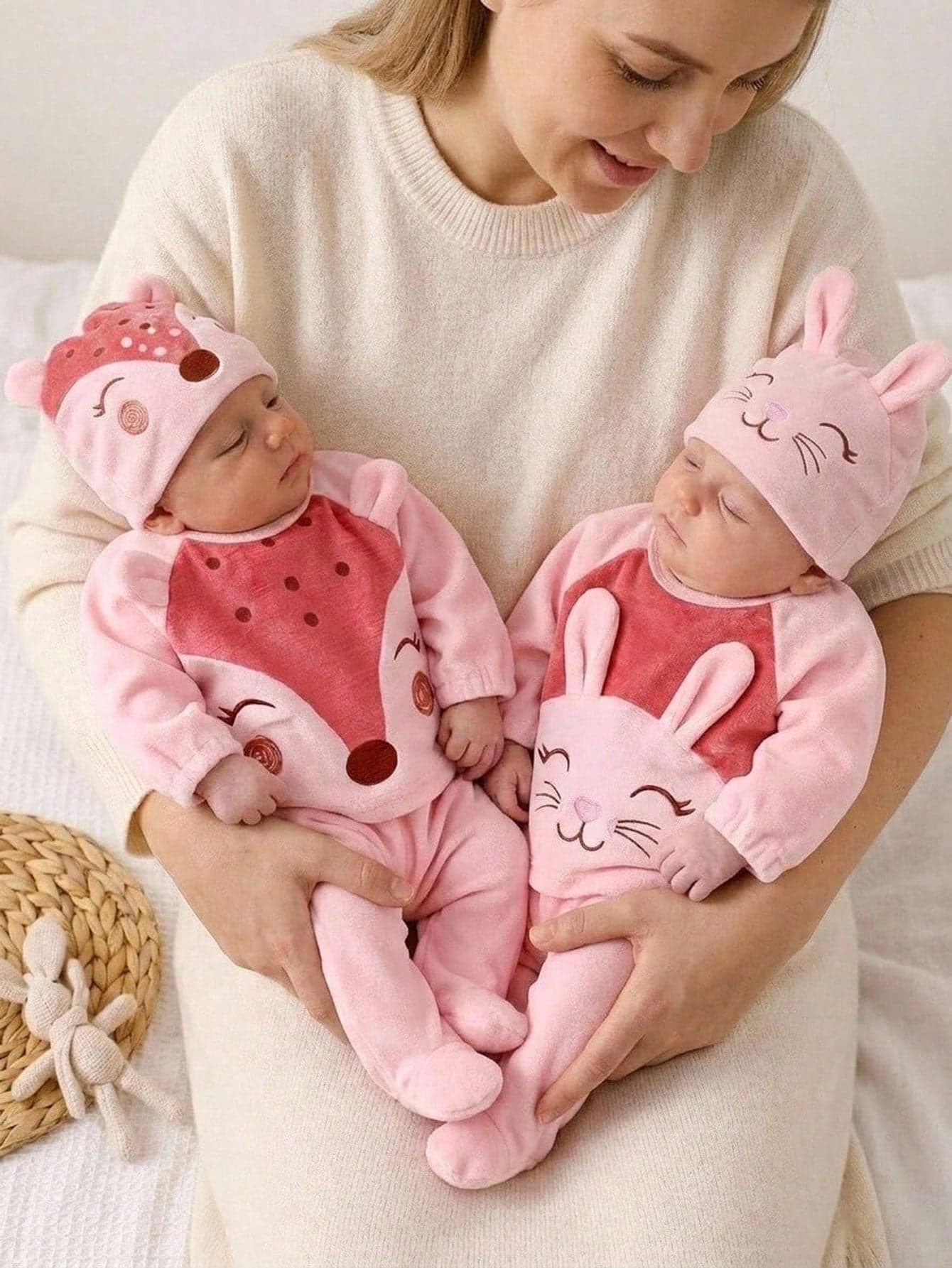 SHEIN Newborn Long Sleeve Footed Romper, Double-Sided Flannel Orange Red Cute Fox Design, Comfortable Soft Home Wear, Best Gift For Newborn, Versatile Fashionable, Best Choice