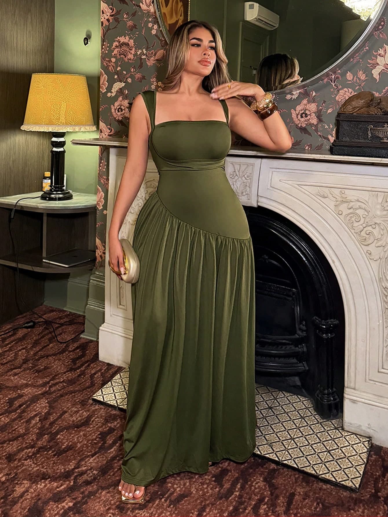 NU&NOW Plus Size Women's Summer Sleeveless Spaghetti Strap High Elasticity Bodycon Waist-Cinching Dress, Simple Style For Outings, Parties, Commuting And Vacation