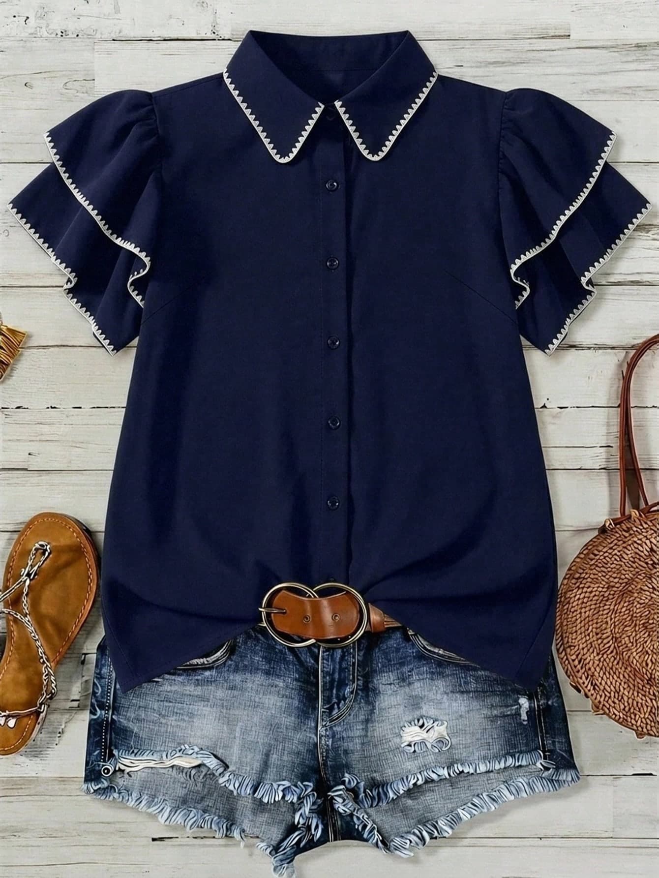 Mellowie Plus Size Summer Casual Ruffle Hem Blouse