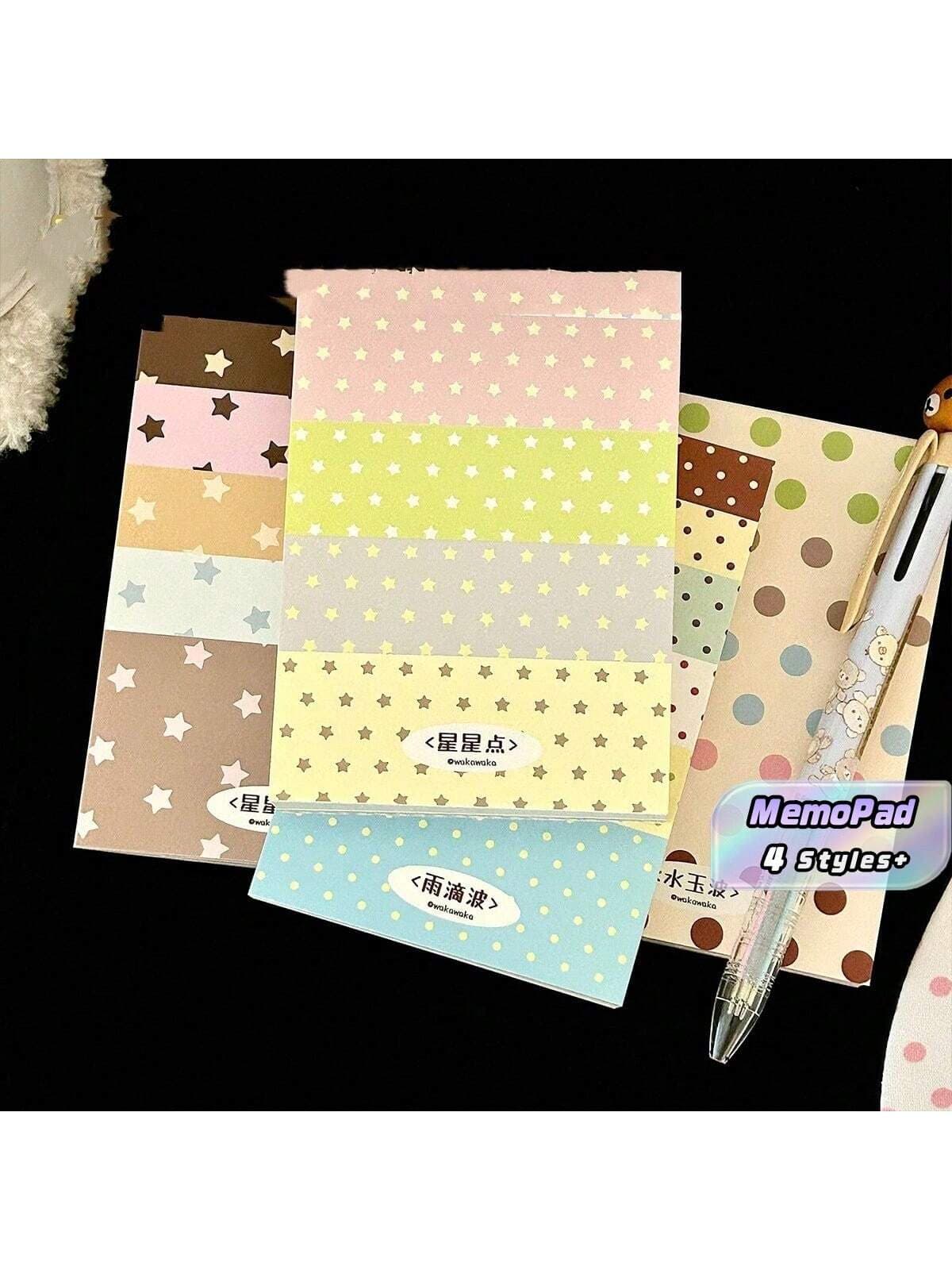 A7 Polka Dot Stars Memo Pad, Tearable Double Sided Scrapbook Paper, Writing Journal Planner, 100 Sheets, Scrapbooking Supply