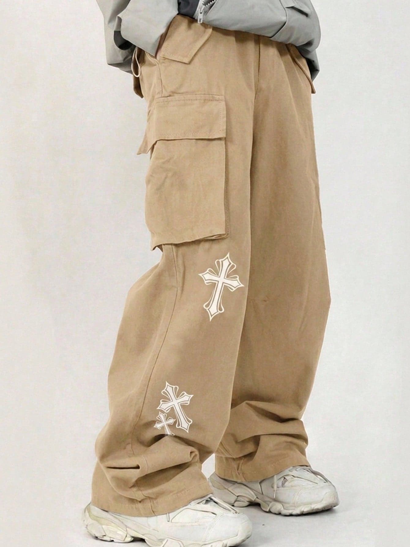 SHEIN Teens/Youth Boys Basic Casual Solid Color Cargo Pants With Decorative Details, Versatile All-Match
