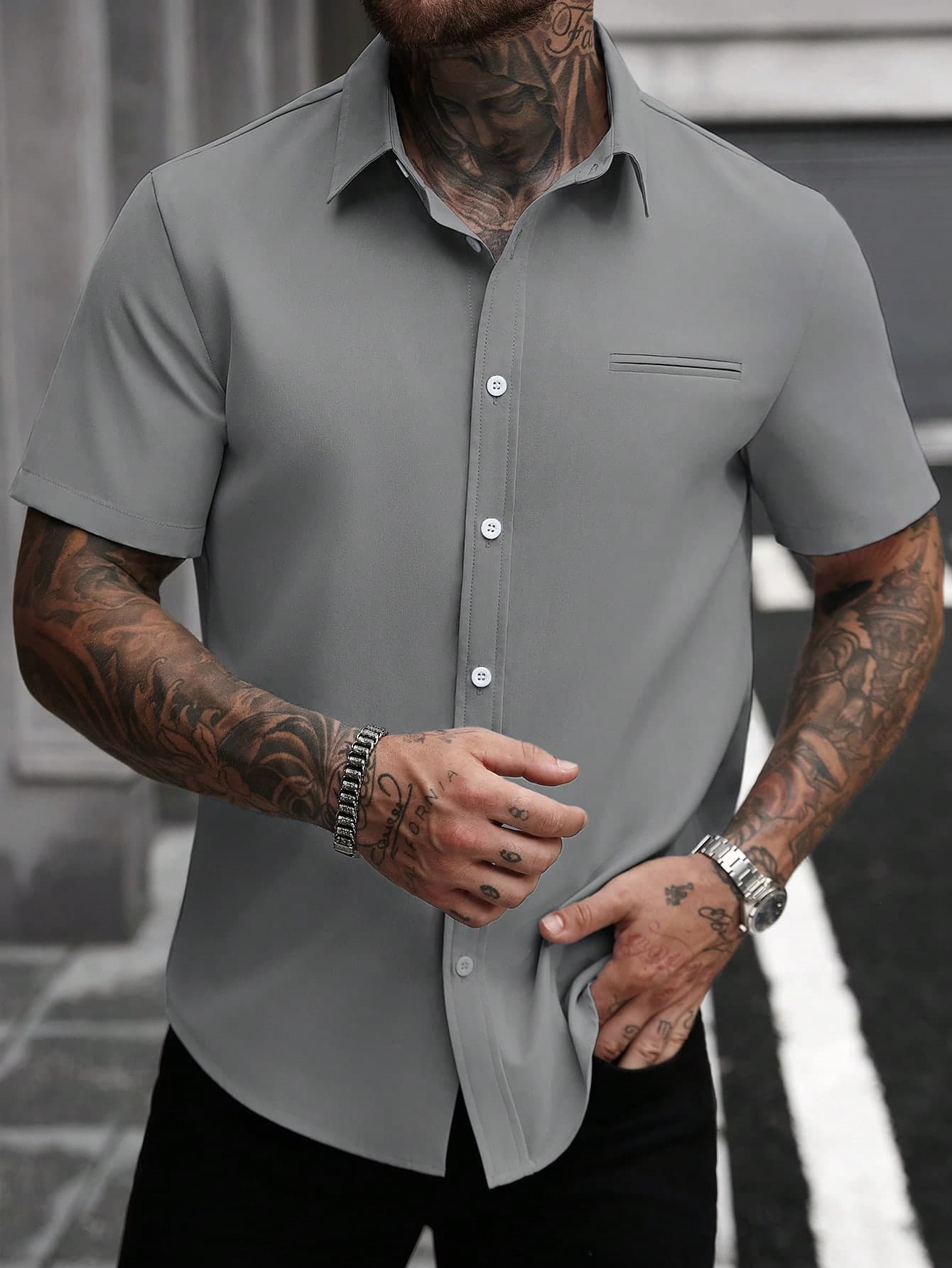 Manfinity Homme White Men's Casual Business Short Sleeve Shirt