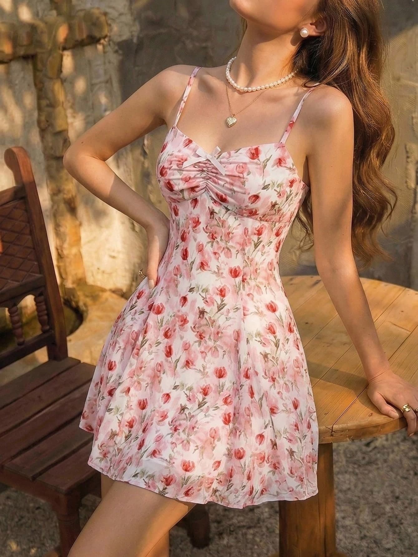 SHEIN MOD Women's Elegant Floral Print Spaghetti Strap Mini Dress, Summer