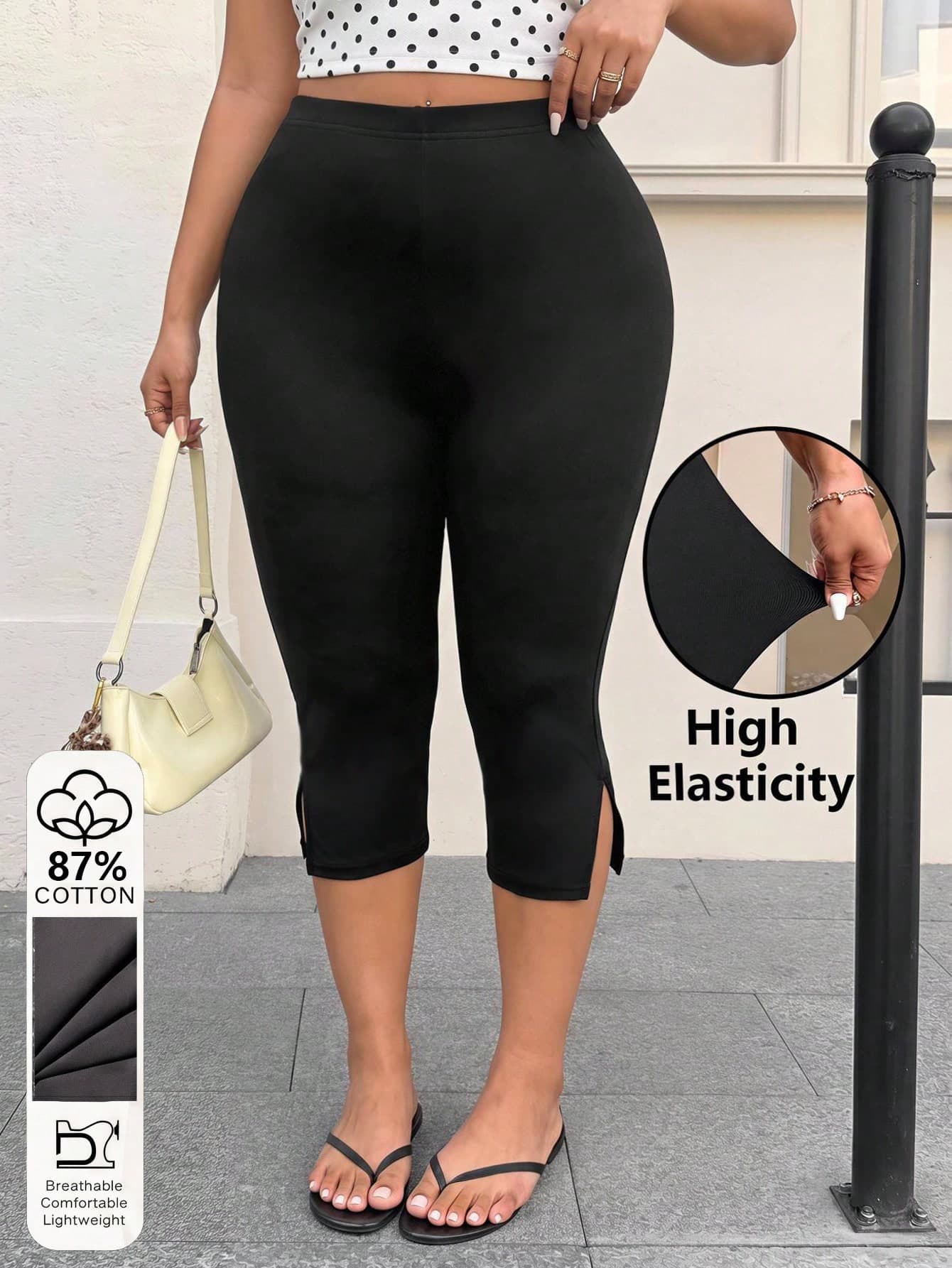 Muchica Plus Size Women Solid Color Casual Versatile Daily Wear Tight Leggings