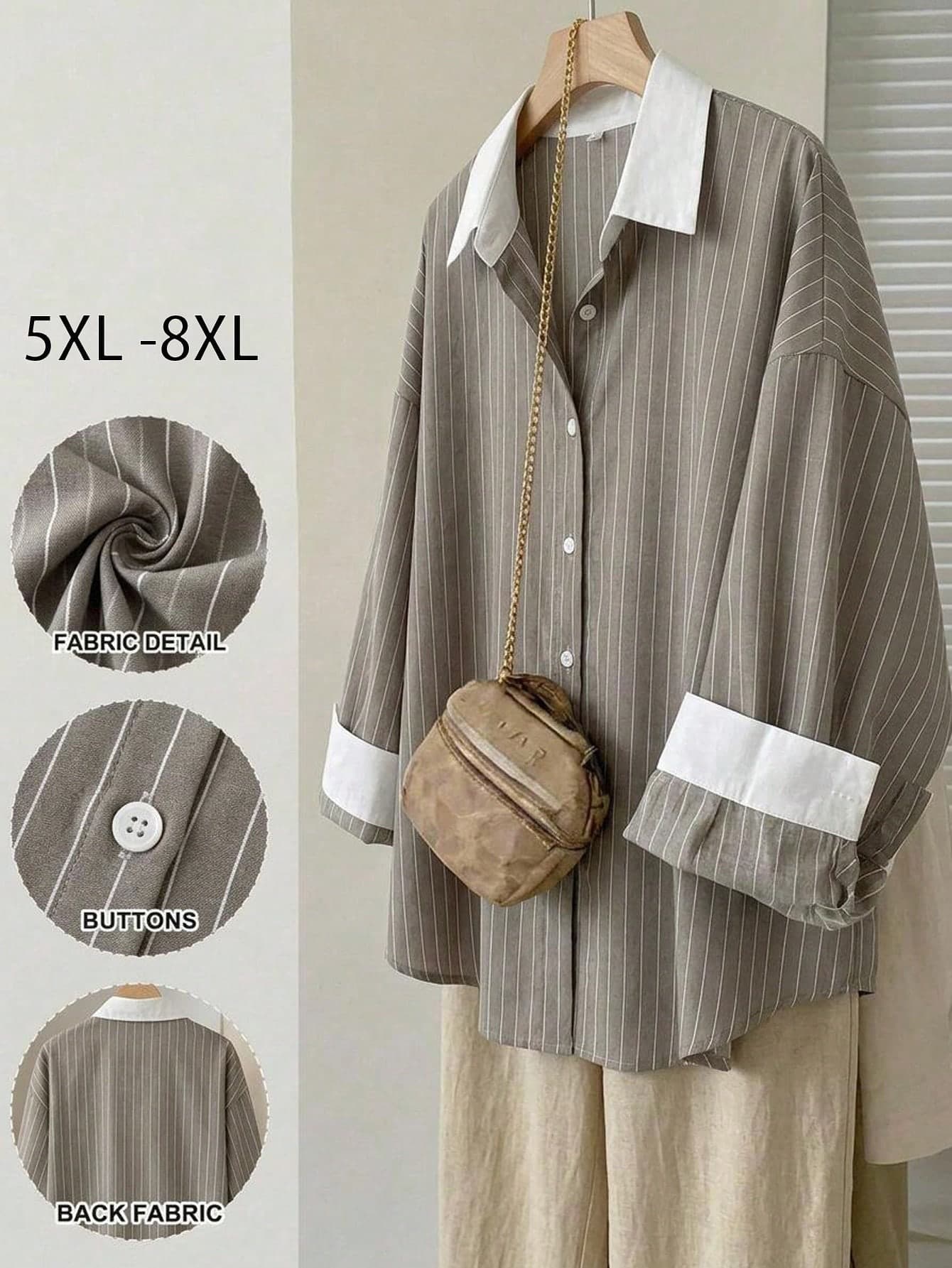 SHEIN CURVE+ Plus Size Women's White Single-Breasted Casual Versatile Daily Wear Shirt Bussines Office Autumn