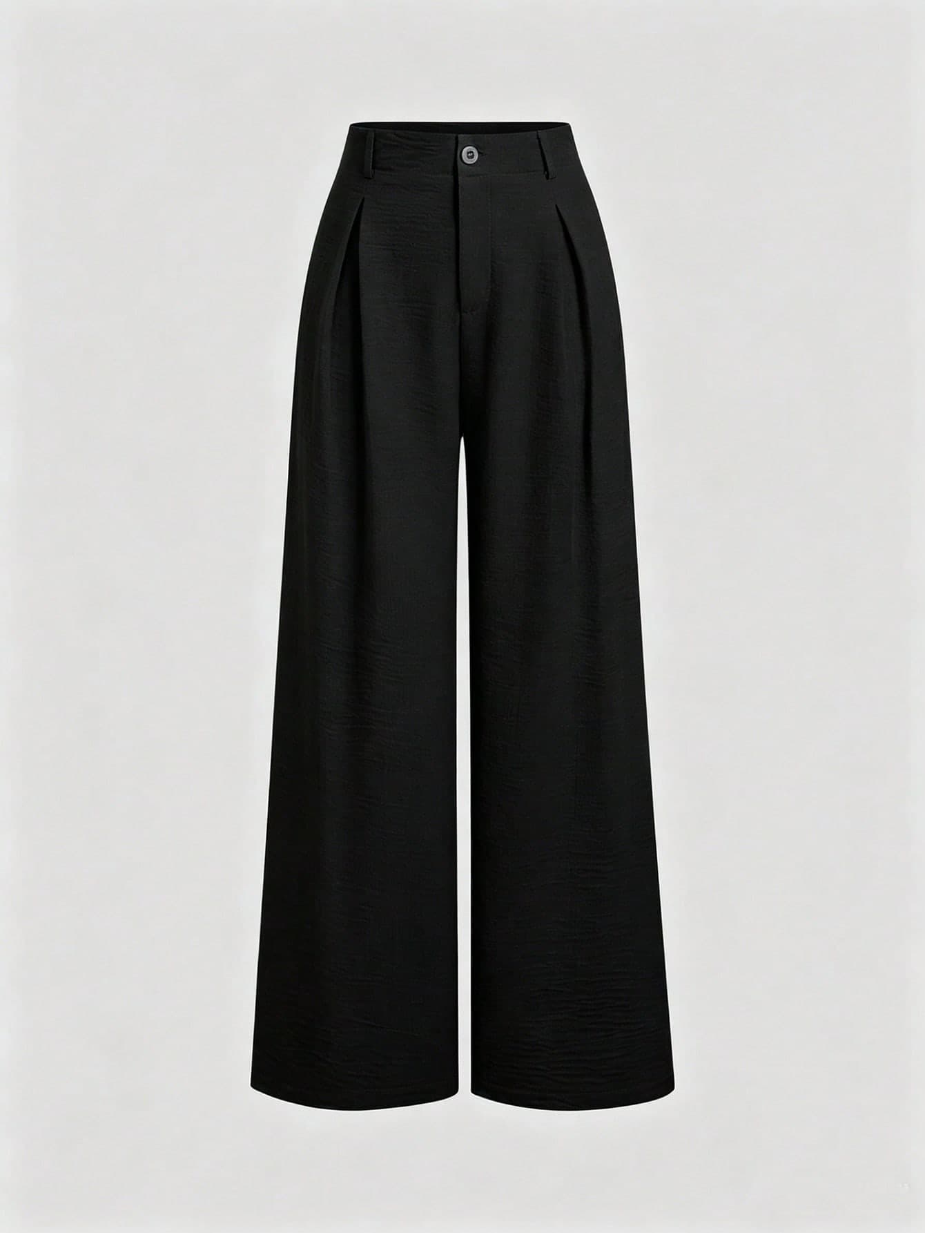 Sweetra Women's New Fashion Versatile Retro Elegant Textured Faux Linen Pleated Wide Leg Long Pants