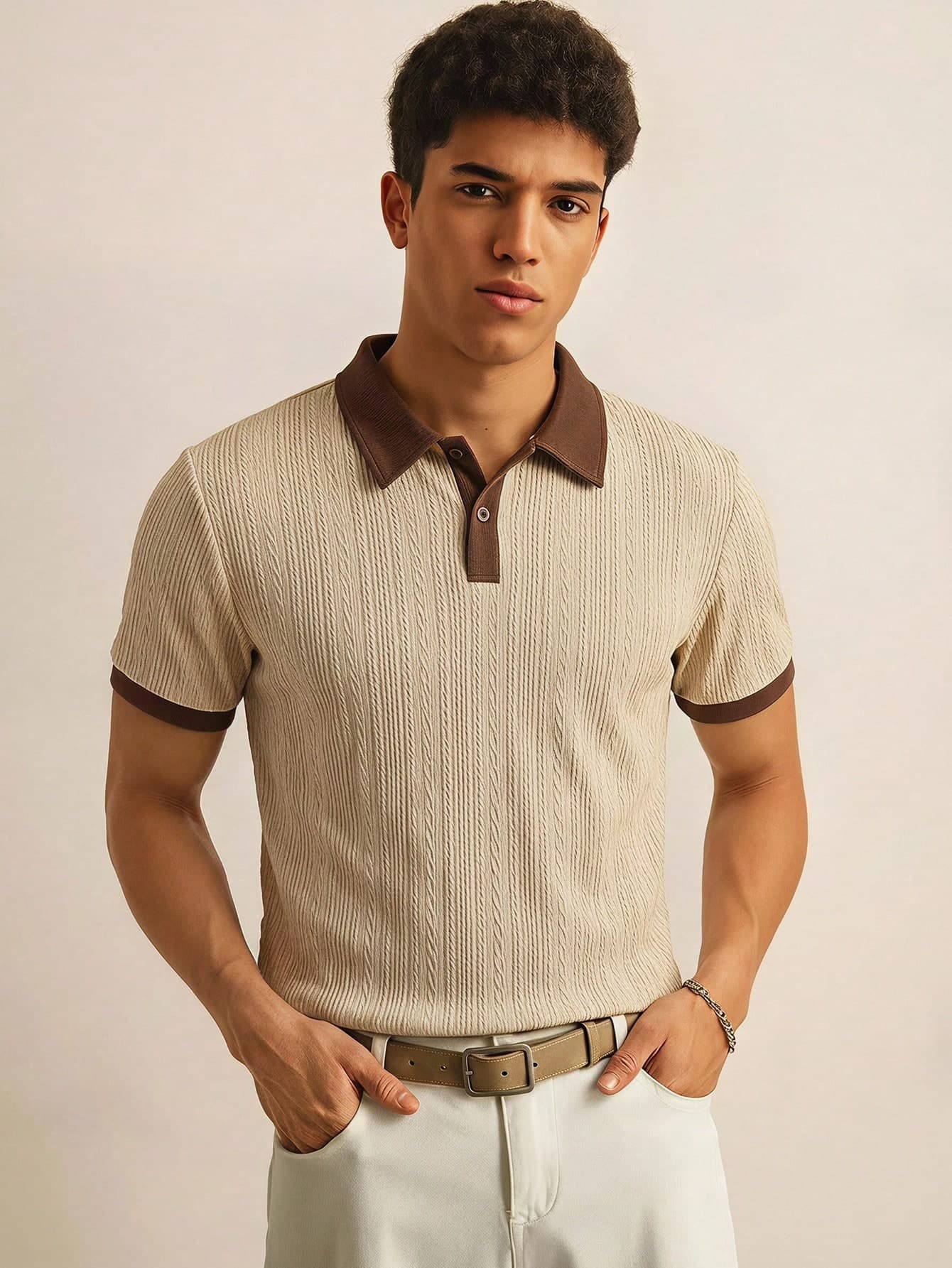 SWAVVY Men's Summer Casual Colorblock Patchwork Short Sleeve Polo Shirt