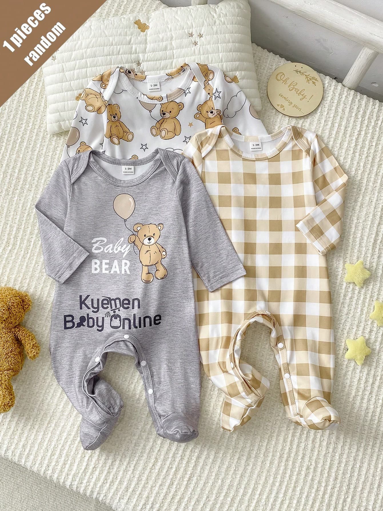 SHEIN 1pc Newborn Long Sleeve Footed Jumpsuit Knit Comfortable Soft Cute Sweet Floral Pattern, Best Gift For Newborns, Home Wear, Versatile Fashion, Best Choice, Suitable For All Seasons
