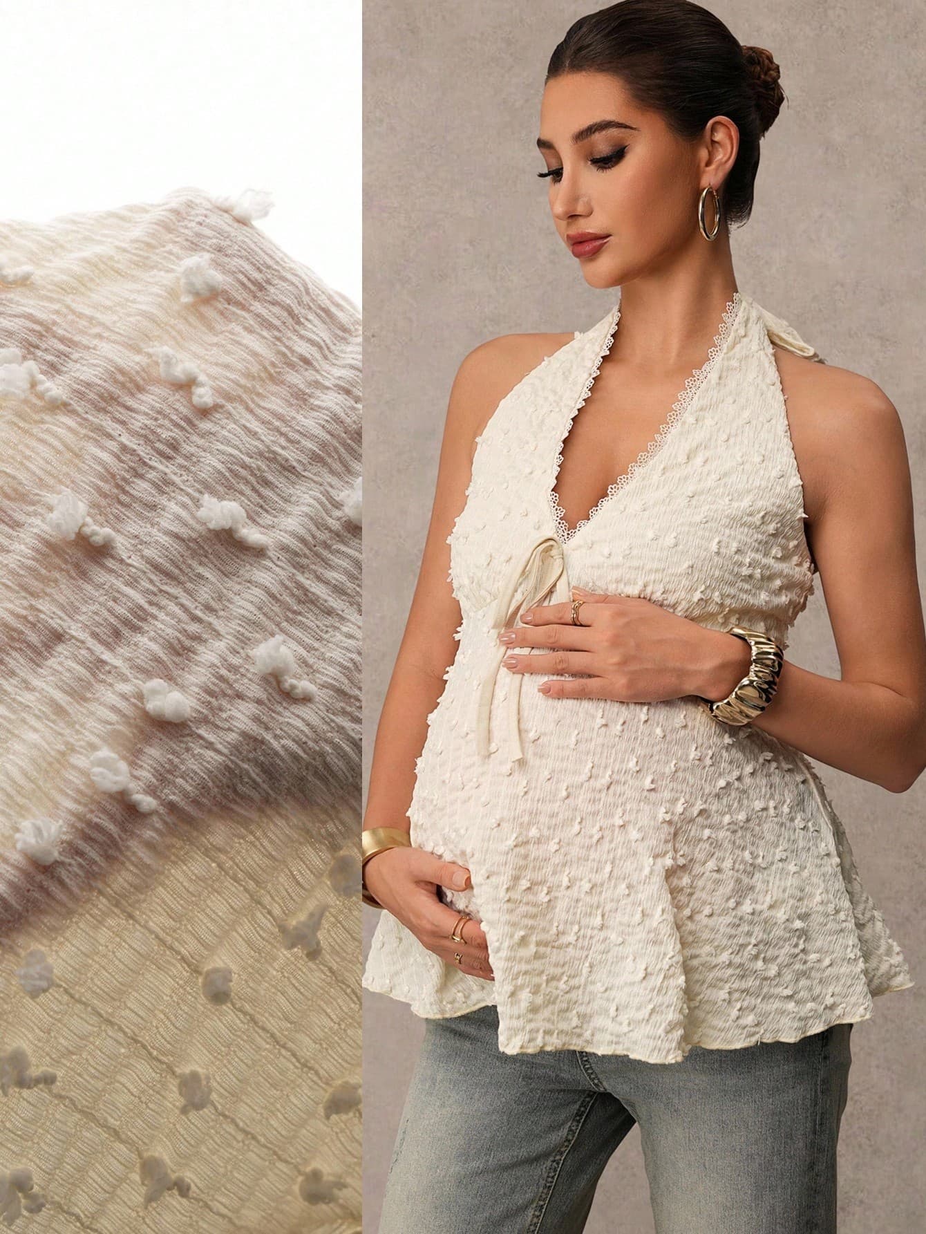 MaterniChic Sweet And Elegant French Style Lace-Trimmed Backless Apricot Camisole For Pregnant Women In Summer