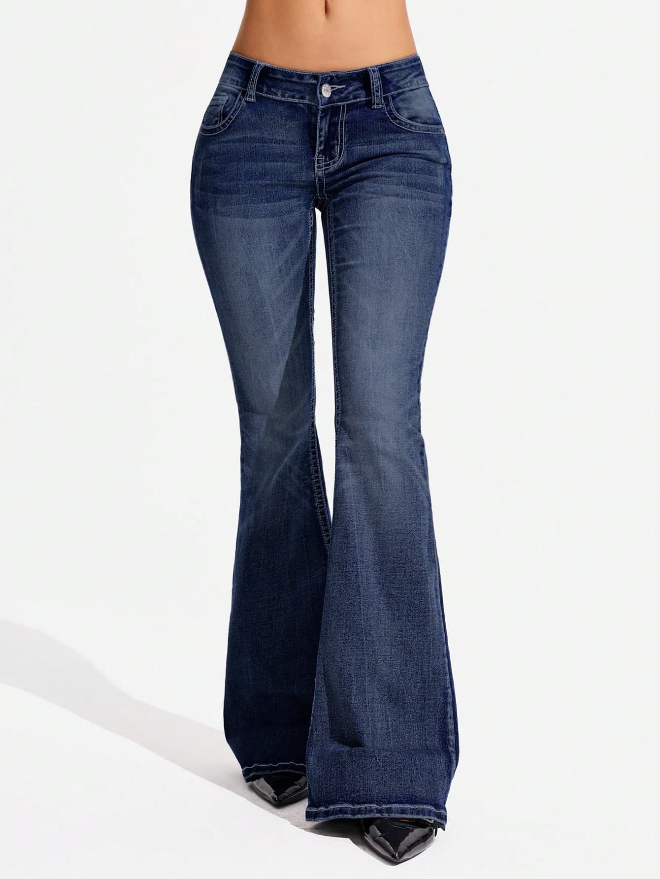 Jeanoix Plus Size Fashion Casual Versatile Y2K Denim Flare Jeans