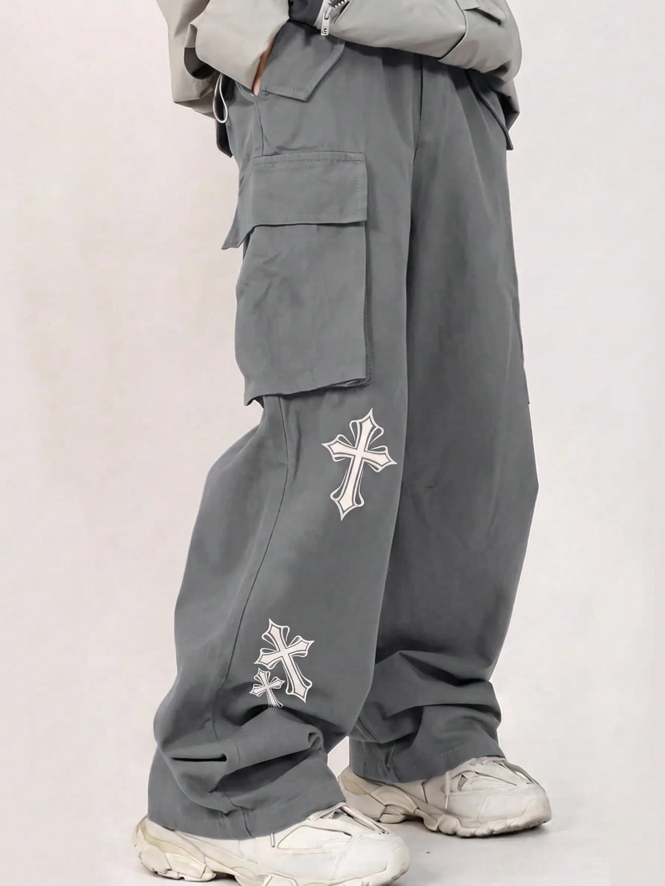SHEIN Teens/Youth Boys Basic Casual Solid Color Cargo Pants With Decorative Details, Versatile