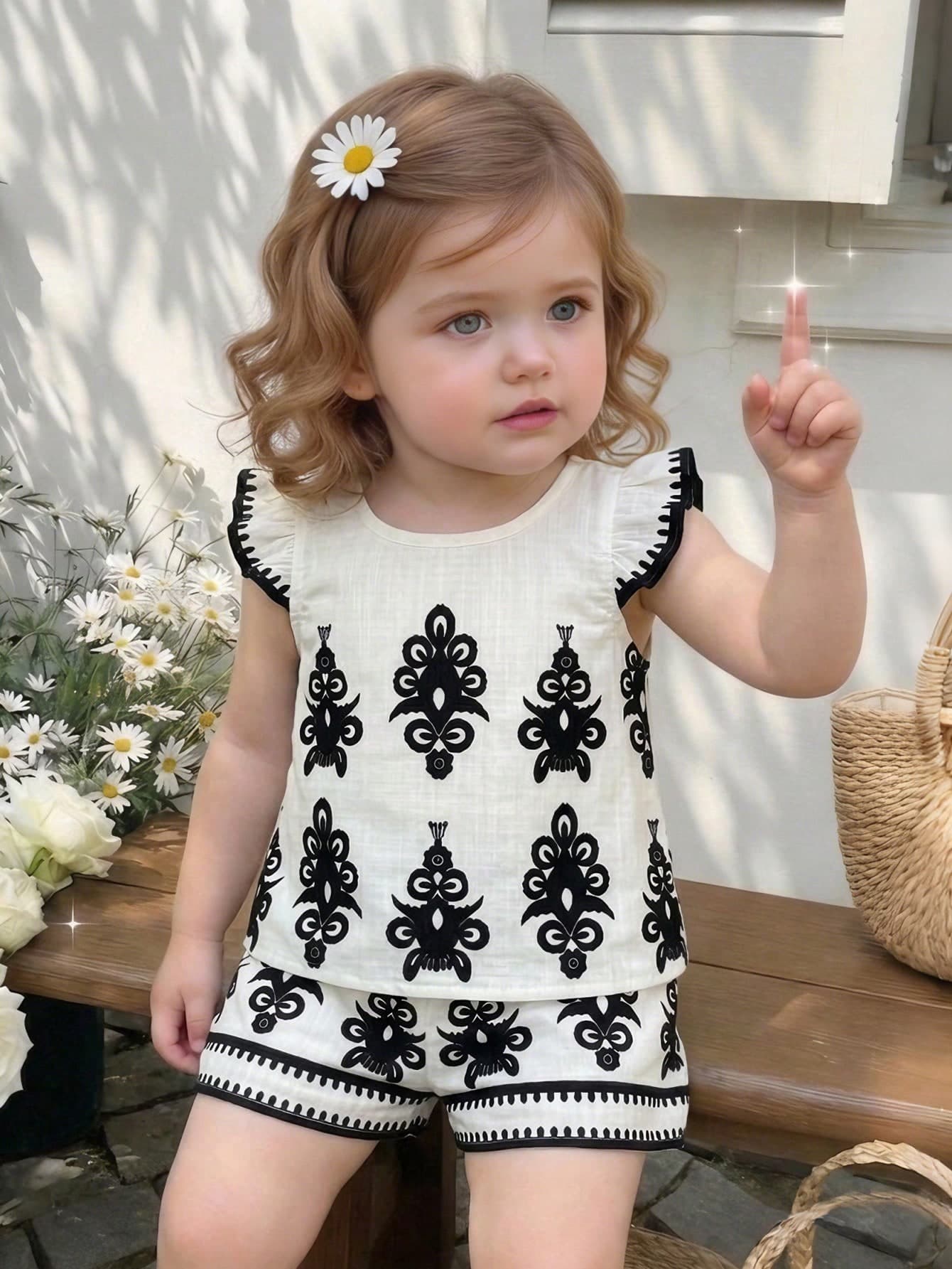SHEIN Playful Pals 0-3 Years 2-Piece Set Baby Girl Casual Embroidered Printed Pattern, Spring/Summer Country Style Baby Girl Shirt, Baby Girl Vacation Outfit, Baby Girl Country Style Clothing