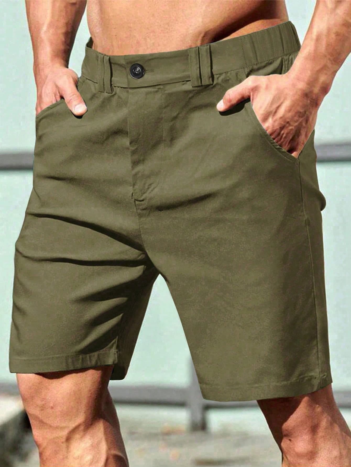 Manfinity Homme Men Solid Color Shorts With Pockets For Summer