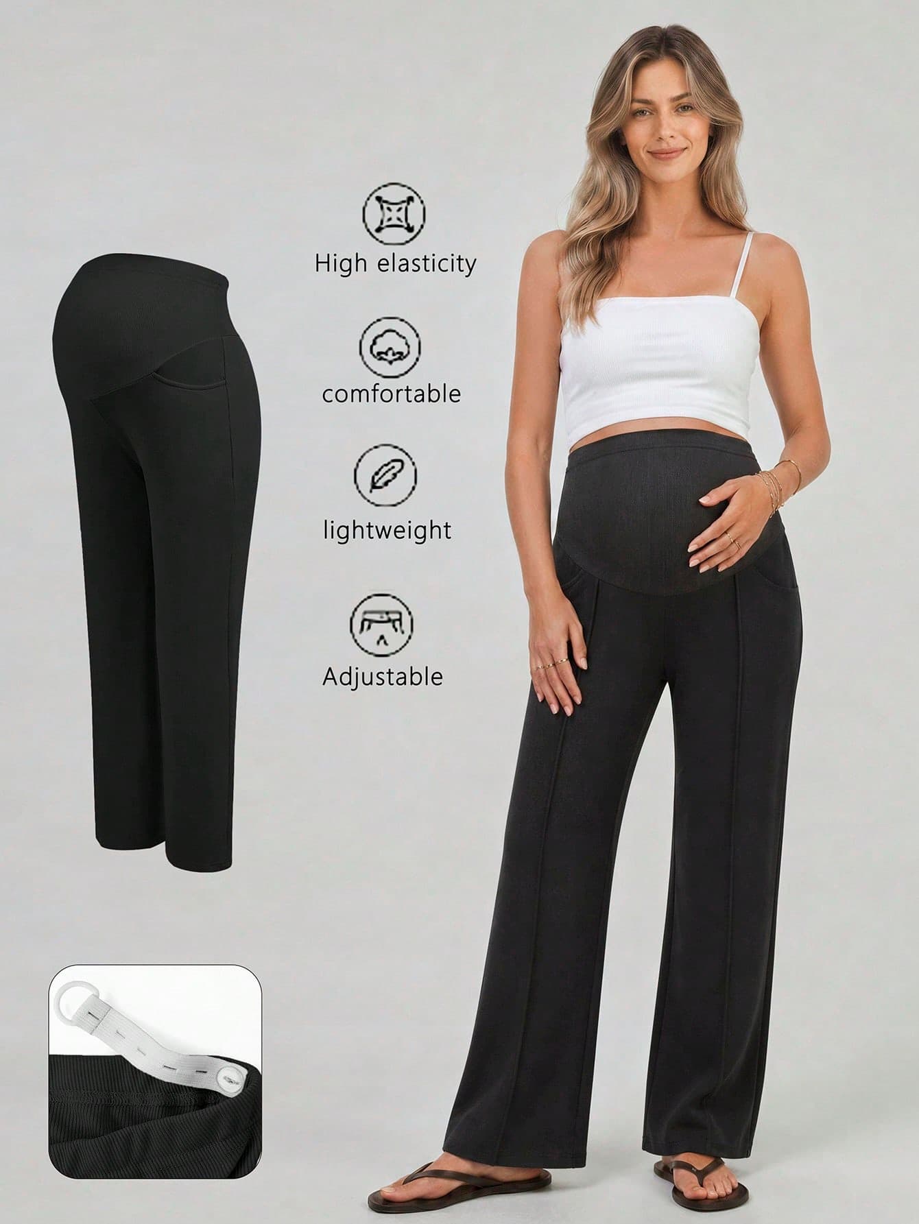 Modmama Black Comfortable Maternity Long Pants Suitable For Home, Daily Wear, Vacation Fall