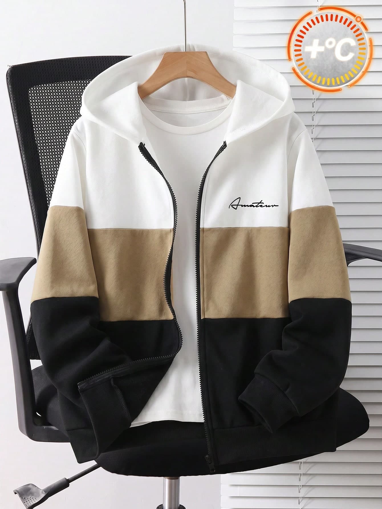 SHEIN Teen Boys Casual Loose Comfortable Versatile Fun Patchwork Colorblock Hooded Open Front Sweatshirt Autumn Jacket Suitable For Outings