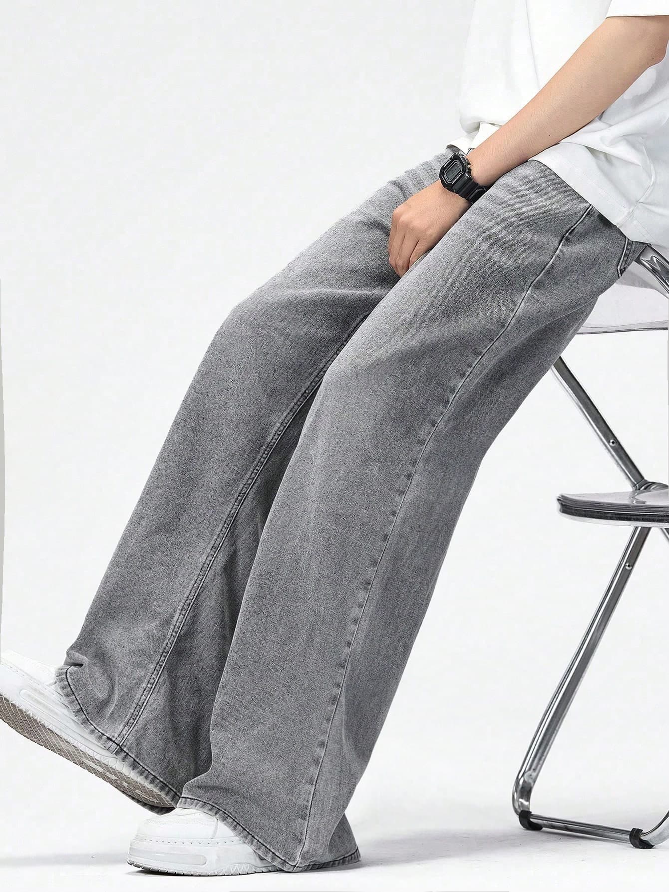 SHEIN Genkimix Kids Men's Vintage Washed Loose Straight Fit Casual Jeans, Versatile All Season Wear, School, Campus, College