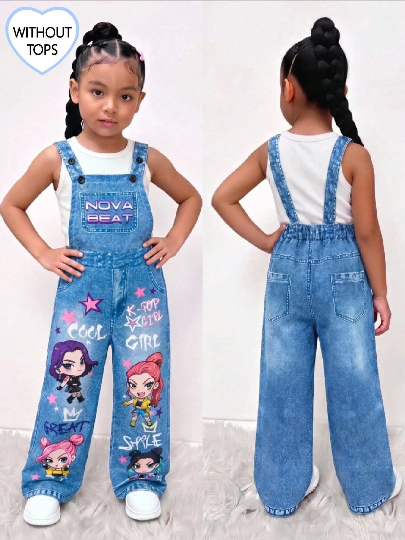 Young Girls' Woven Chain, Funny Cool Girl Letter Print Bib Pants, Fashionable Back-To-School Item, Personalized Jumpsuit For Spring, Summer, Autumn