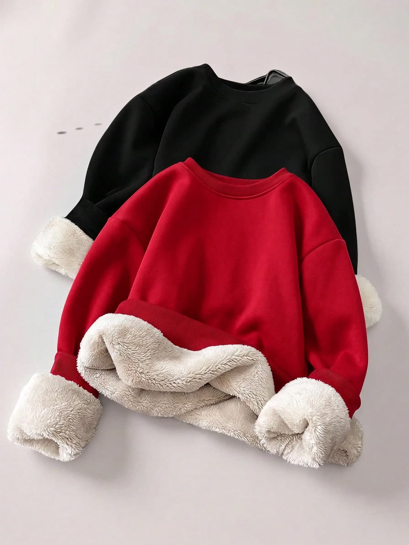 Maija Kids Maija Kids 2pcs Young Girl Casual Versatile Comfortable Fleece Lined Crew Neck Loose Long Sleeve Pullover Knit Sweatshirt Set, 2 Colors, 1 Piece Each, Suitable For Commuting, School, Daily Casual, Vacation, Travel, Sports, Autumn/Winter