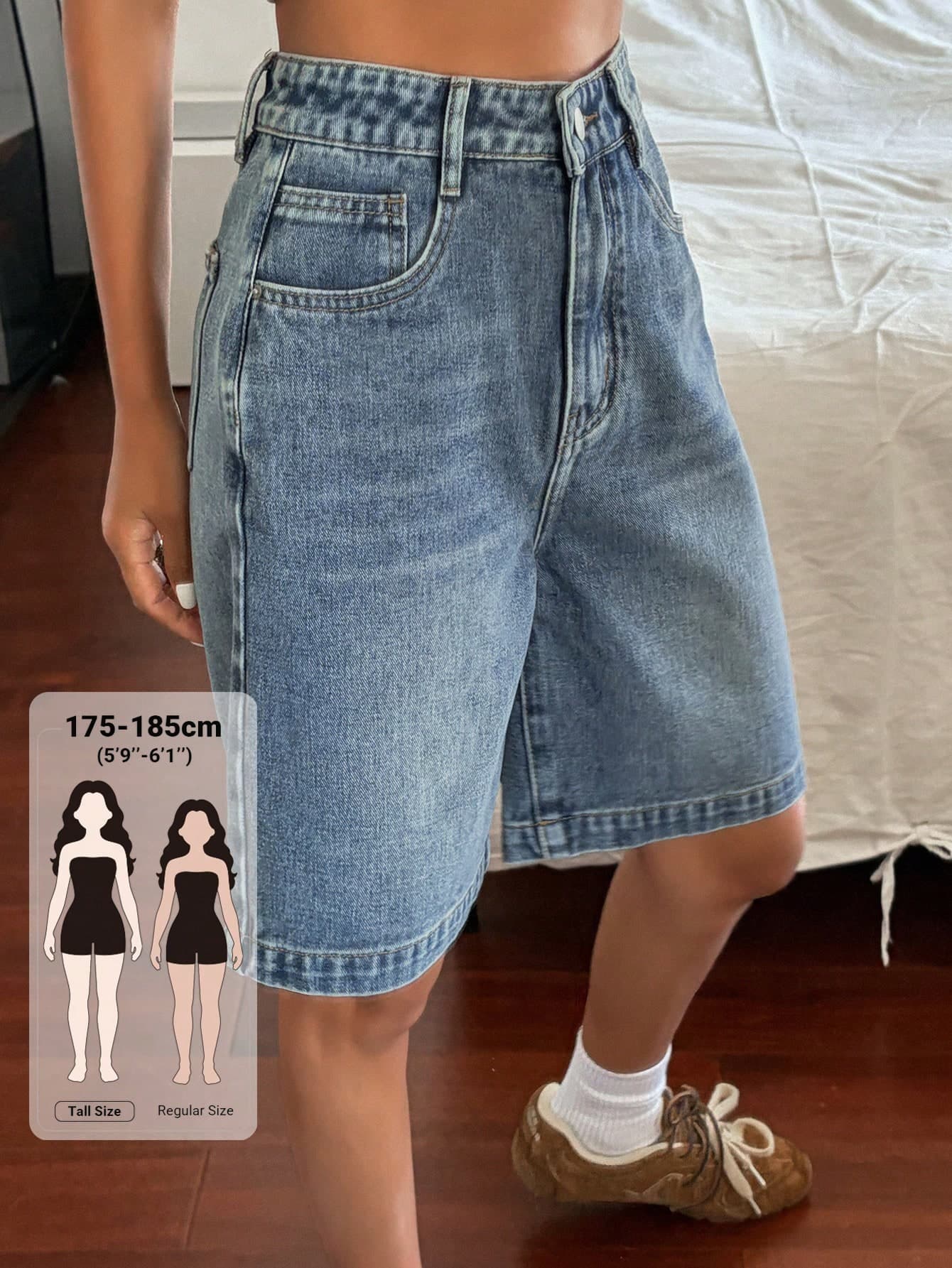 Livesso Tall Women's Summer Regular Mid-Waist Loose Five-Point Length Casual Denim Shorts