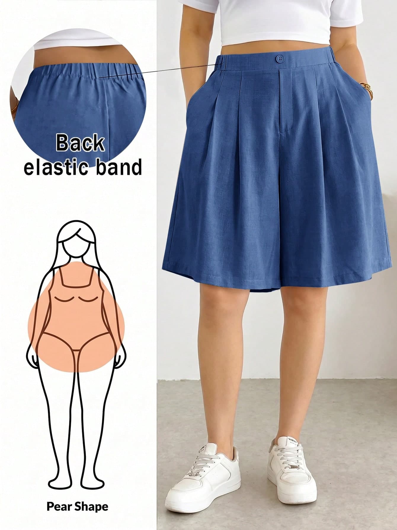 Shapeblank Plus Size Summer Casual Solid Color Loose Shorts Bussines Hiking Trail Ride Vacation Dusty Blue