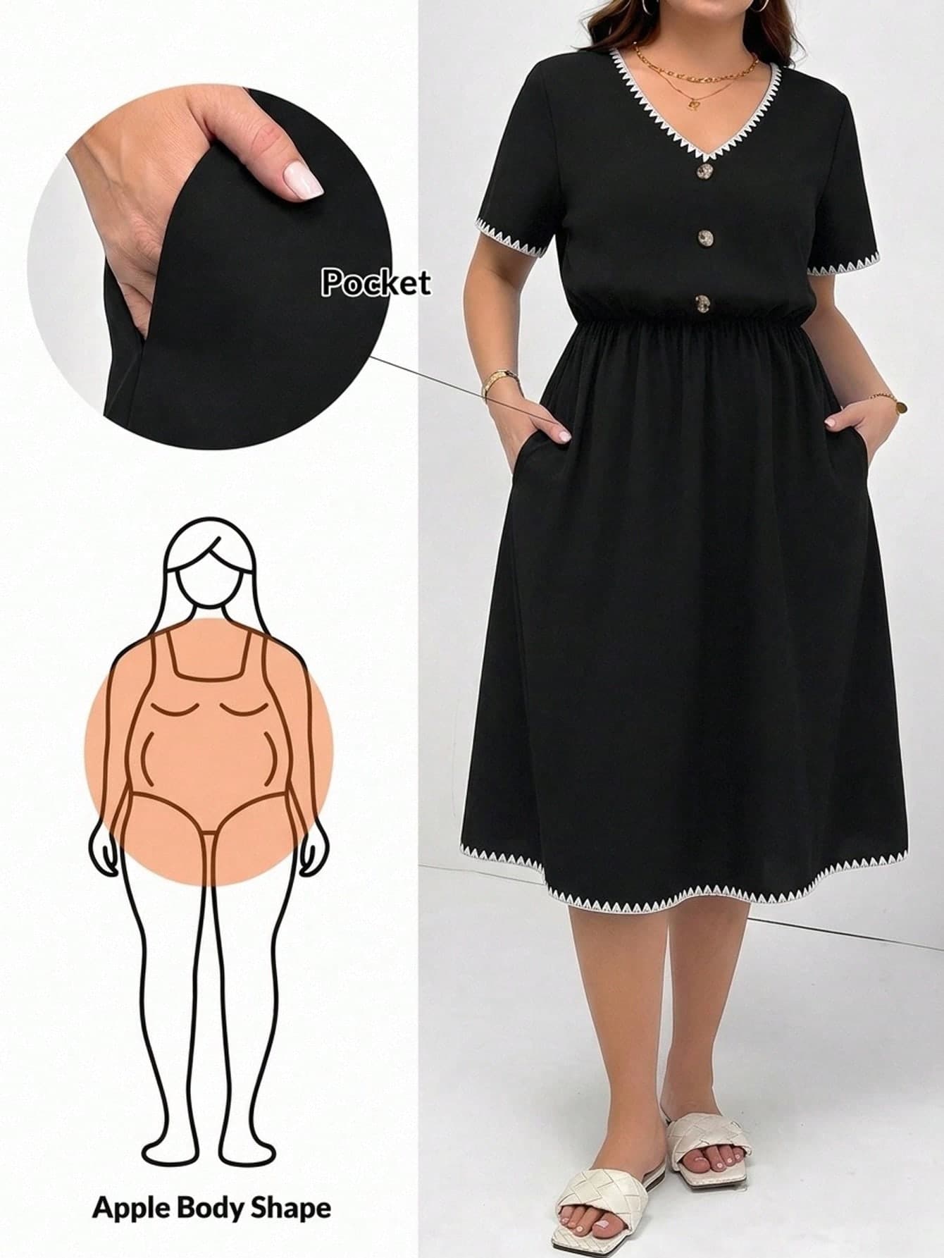 SHEIN Essnce Plus Size Summer Casual Contrast Trim Embroidered Dress