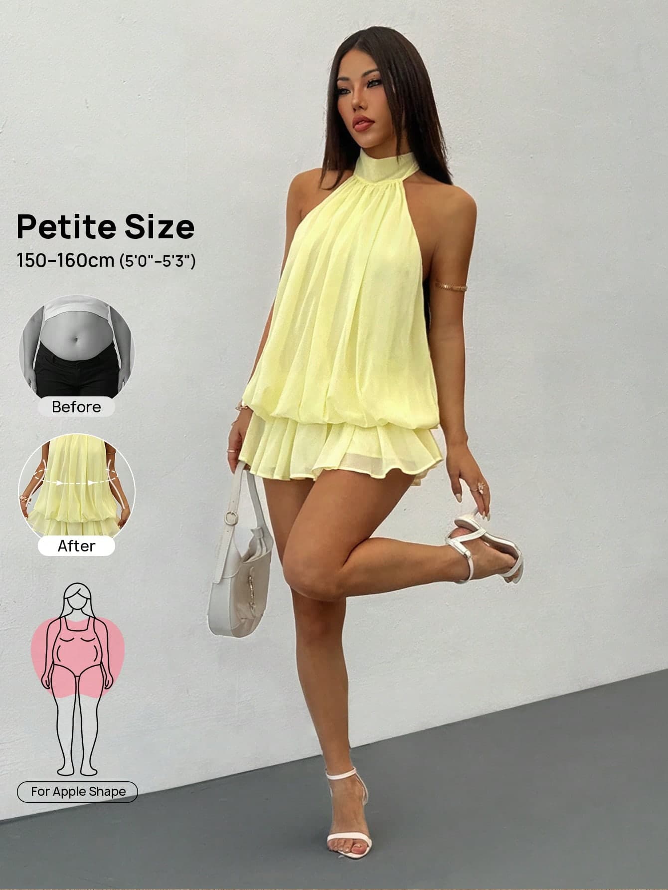 Vivamere Women's Elegant Pale Yellow Halter Tie Mini Dress,Summer Tropical Flowy Babydoll Short Dress,Suitable For Party,Date,Cocktail,Valentine's Day,Elegant ,Petite Women