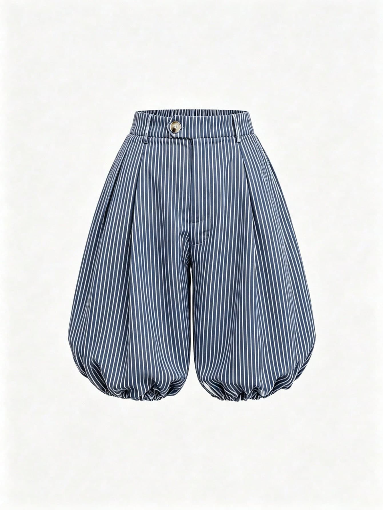 Sweetra New Style Knee Length Pleated Commuter Minimalist Striped Elastic Waist Women's Pants