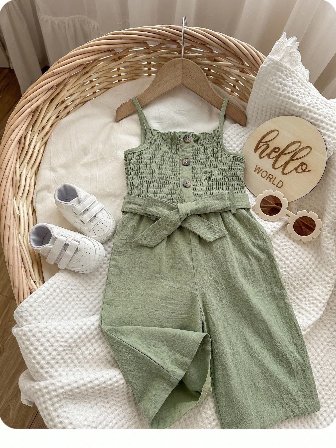 SHEIN Baby Girl Button Front Belted Cami Jumpsuit