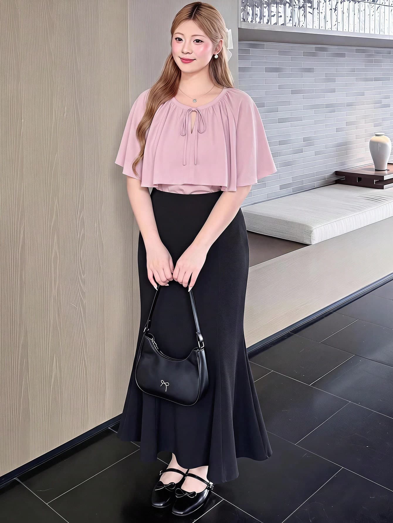 Bijouette Plus Size Women's Fashion Casual Elegant Romantic Chiffon Bow Loose Top
