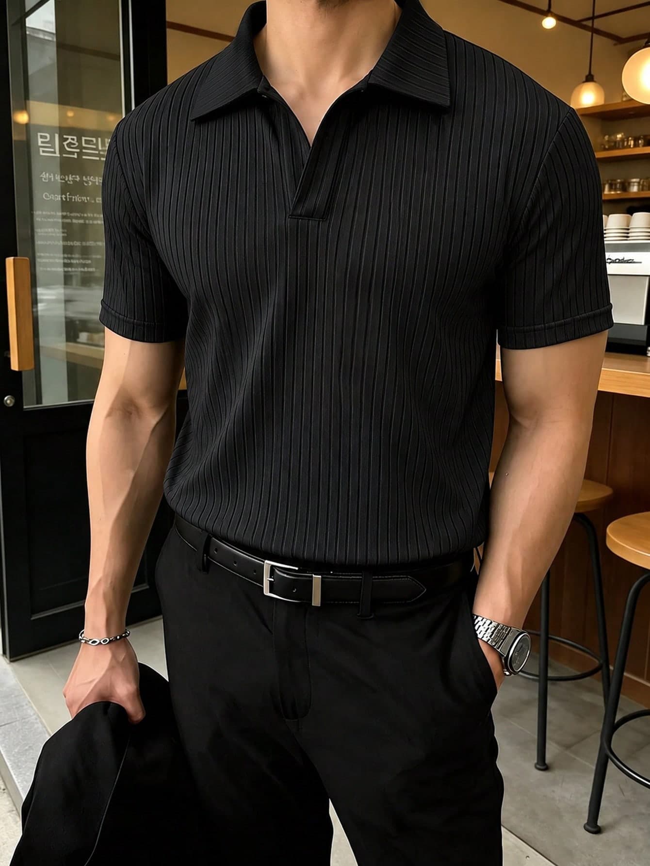 JOLTRO Solid Ribbed Polo Shirt For Men, Formal