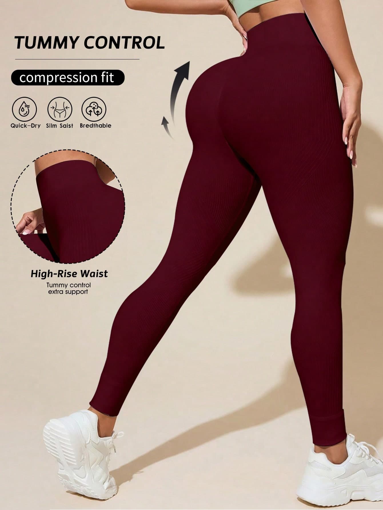 Gameset SHEIN Sport Women's Solid Color High Waist Casual Versatile Daily Travel Sports Tight Leggings