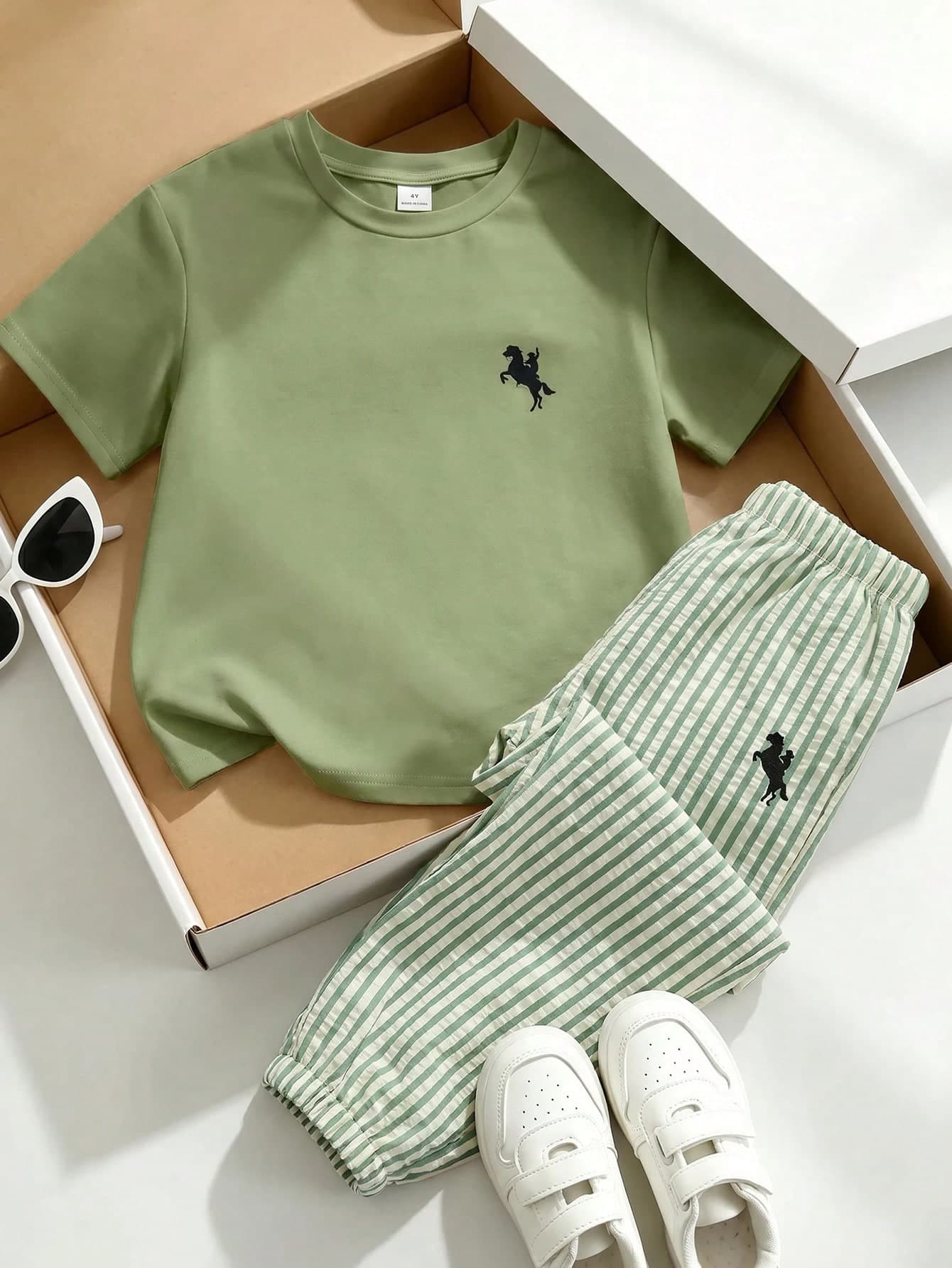 SHEIN Young Boy New Casual Minimalist Retro Floral English Letter "King" Sports Style American Vintage Colorblock Comfortable Loose Round Neck Short Sleeve T-Shirt And Pants Set