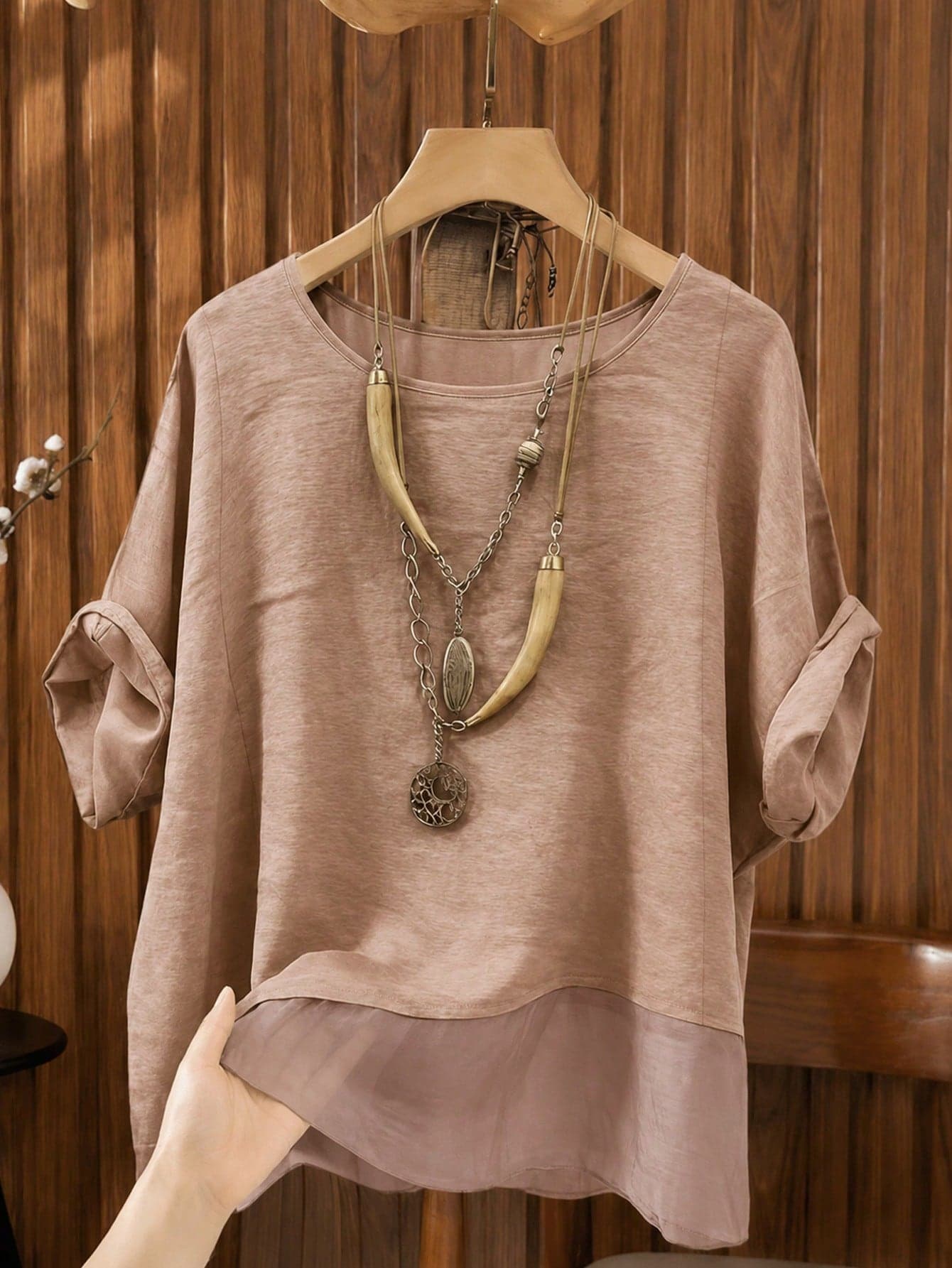 Linhara Spring/Summer Fashion Casual Resort Wear Simple Plus Size Crew Neck Solid Color Women's Shirt Plus Size Women's Beach Top