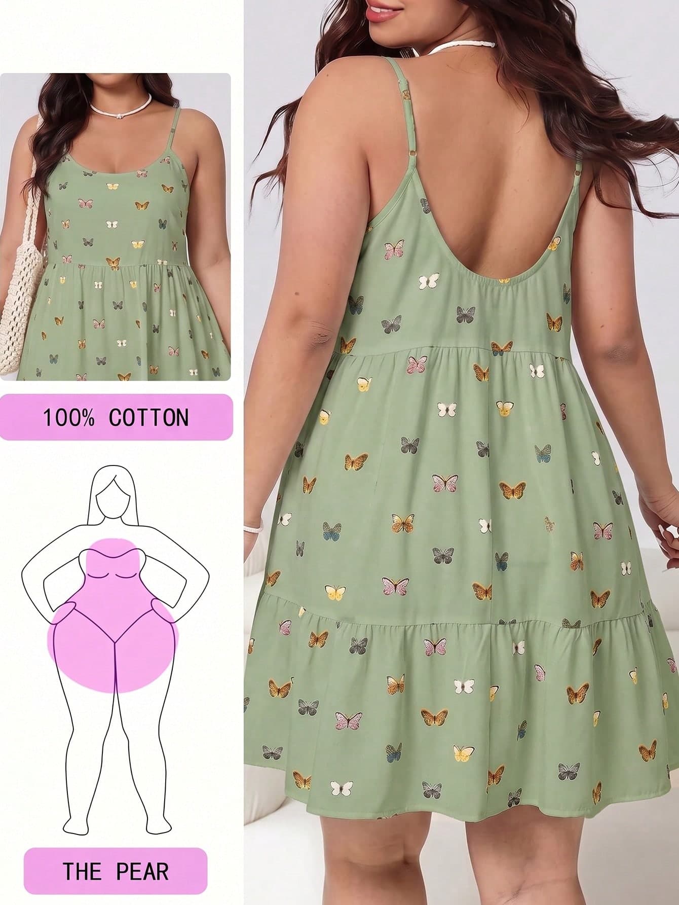Solflare Butterfly Print Casual Plus Size Women's Dress