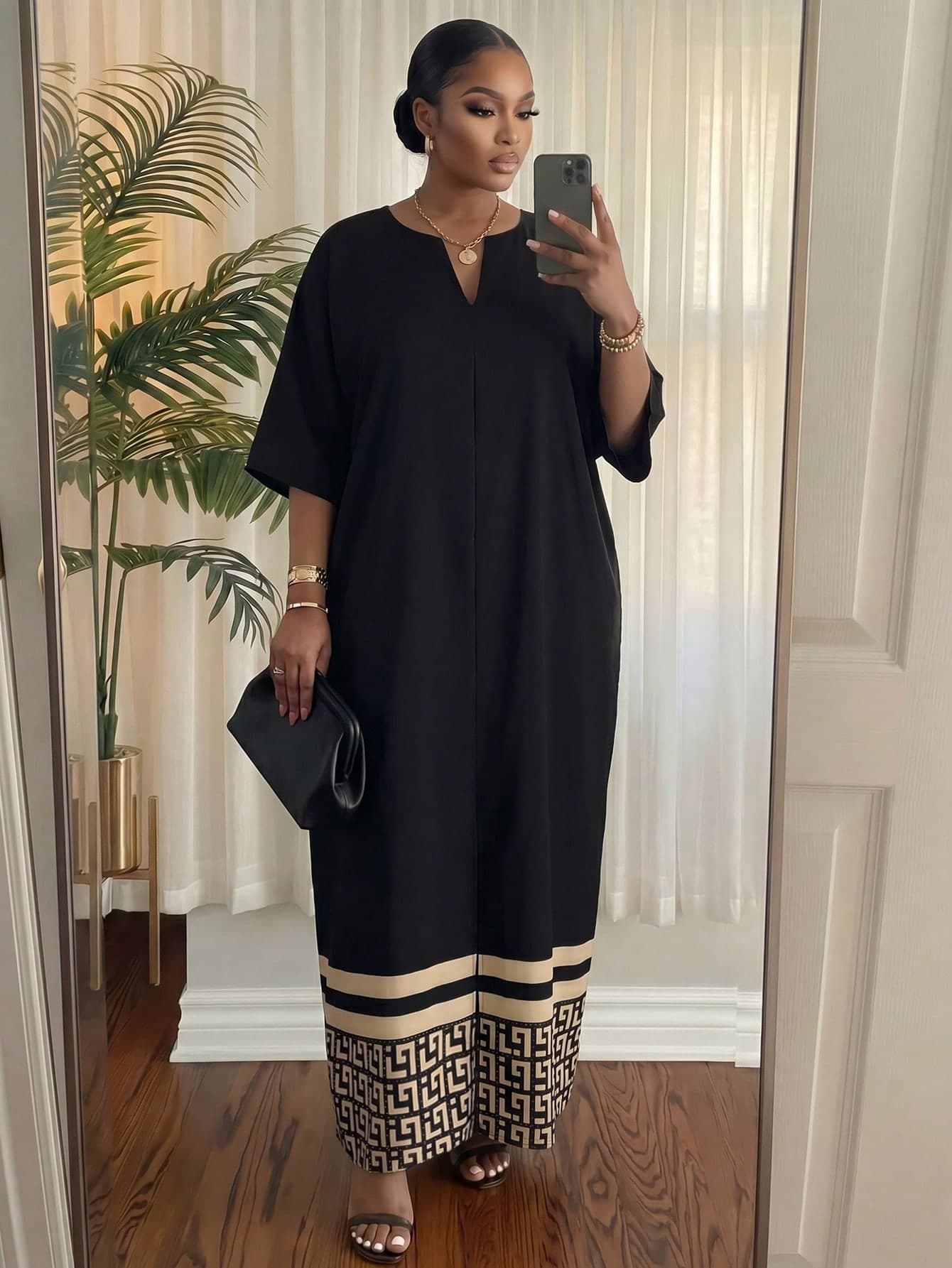 SHEIN Lady CURVE Plus Size Women Patchwork Color Casual Party Dress