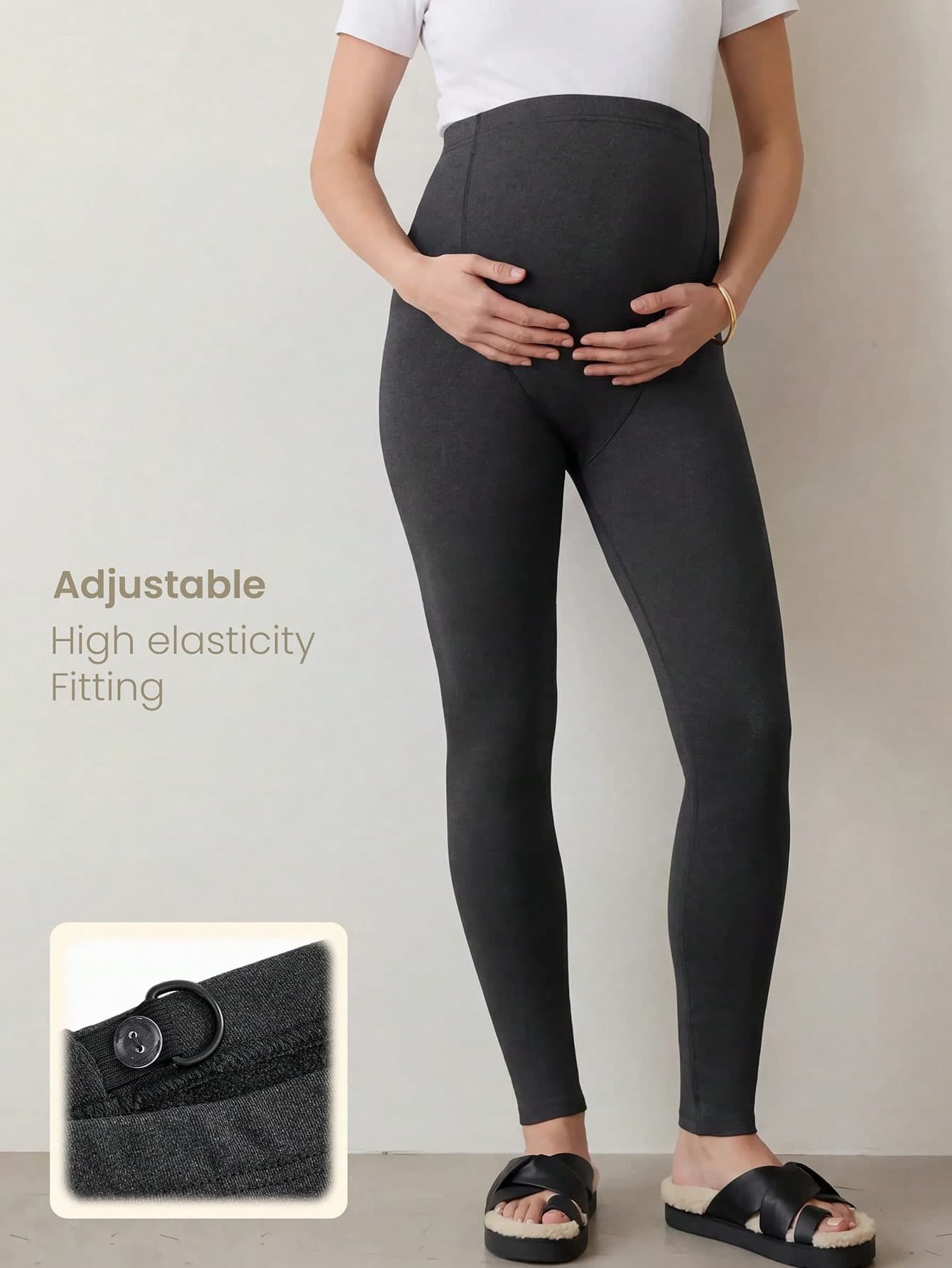 Modmama Women's High Waist Maternity Leggings,Plain Grey Thermal Lined Pregnancy Pants,Winter Autumn Casual Pregnancy Tights For Gym,Comfortable Keep Warm
