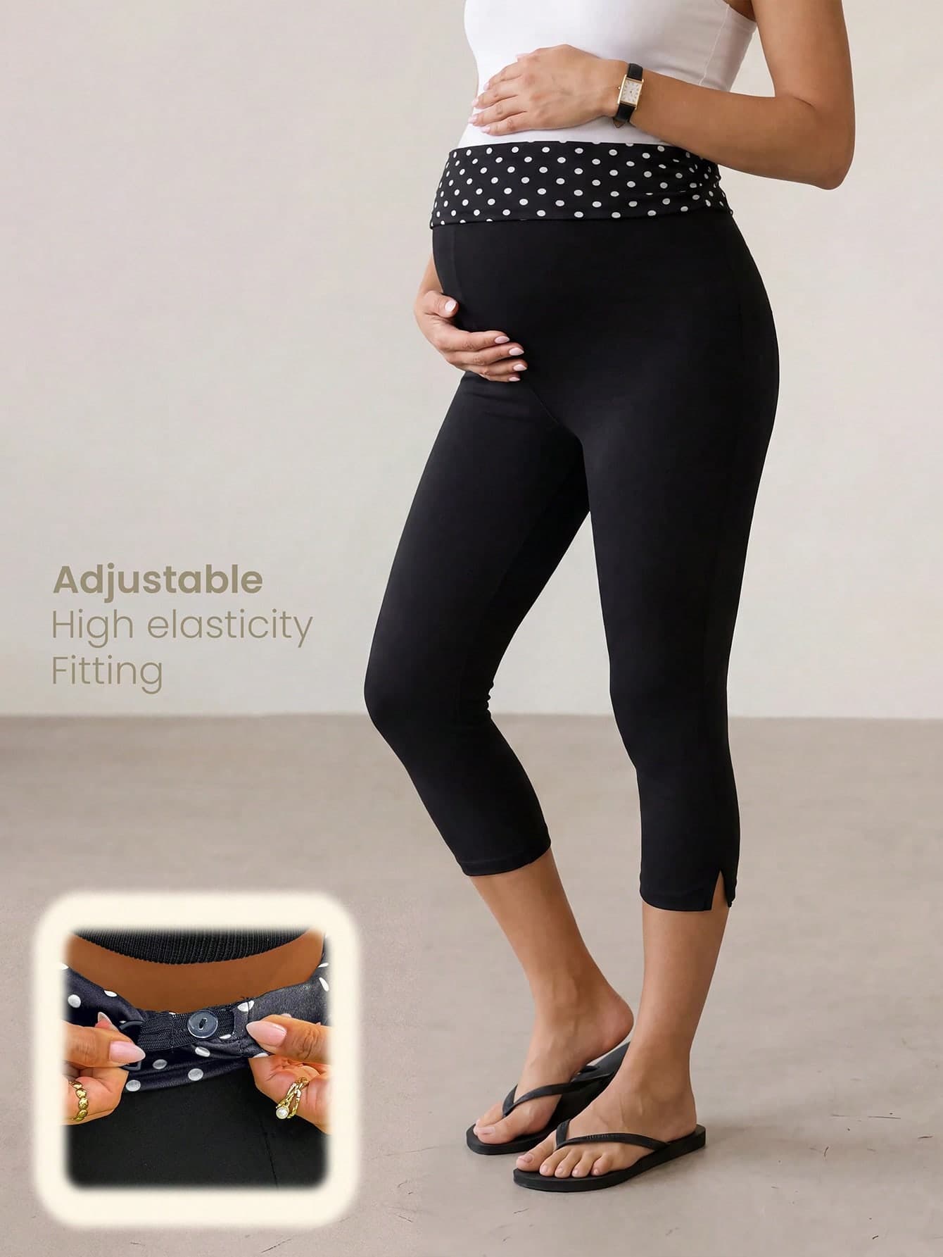 Modmama Maternity Polka Dot Print Patchwork Leggings Vacation Outfits Photoshoot Summer