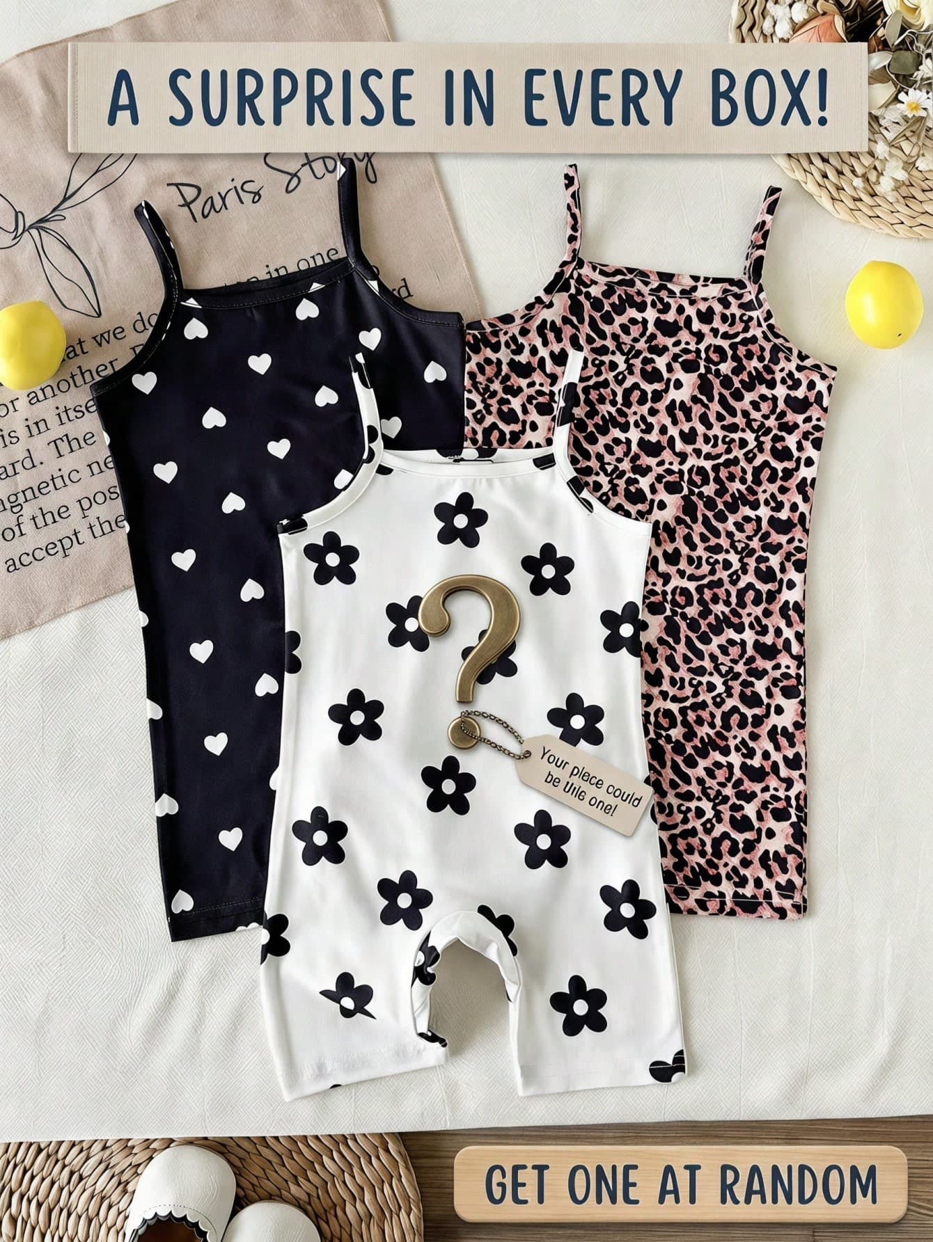 SHEIN Playful Pals Baby Girls Summer Sweet Lady Knit Camisole Slim Fit 3pcs Set Romper