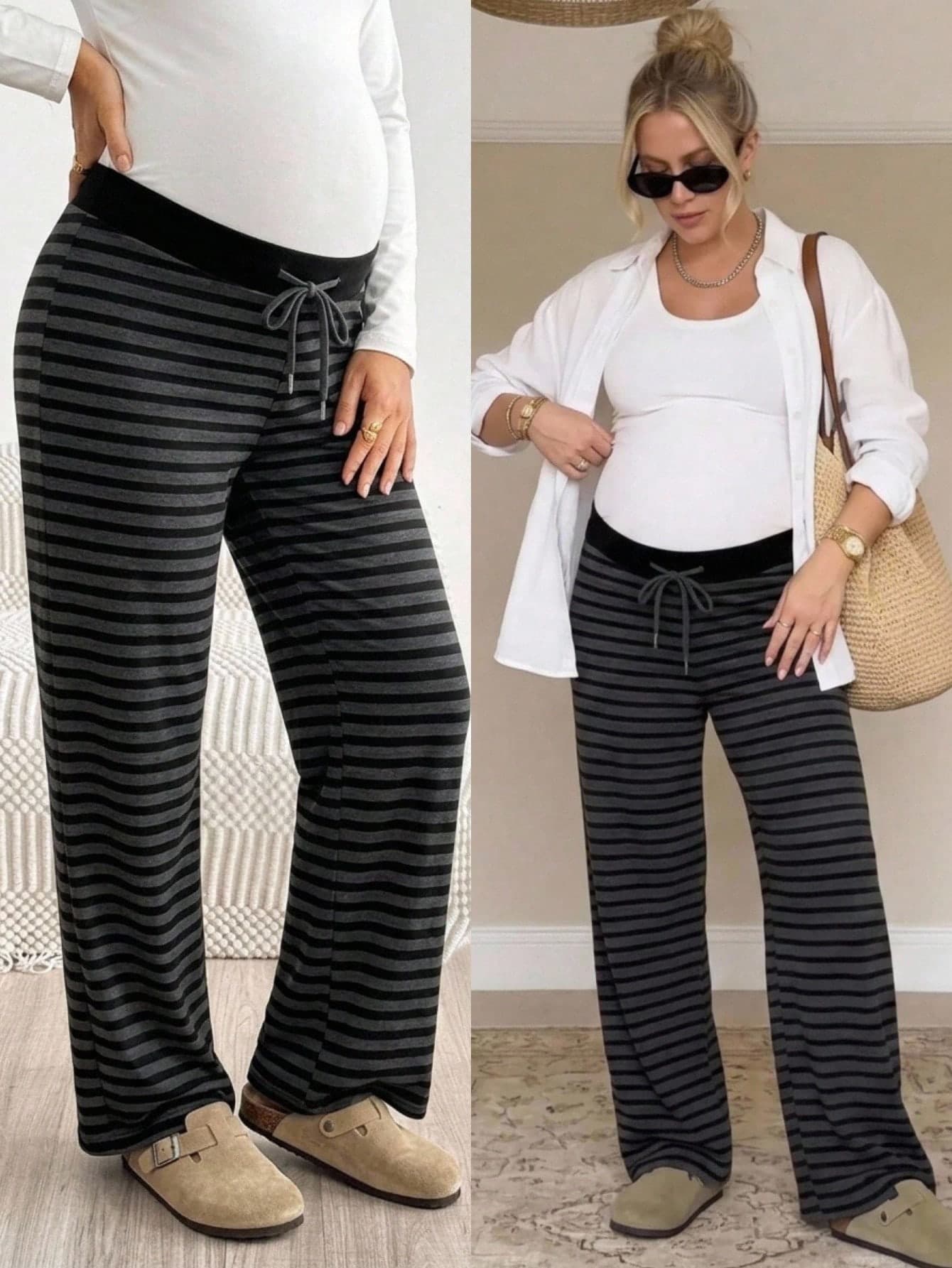 SHEIN Maternity Casual Commute Striped Straight Leg Pants