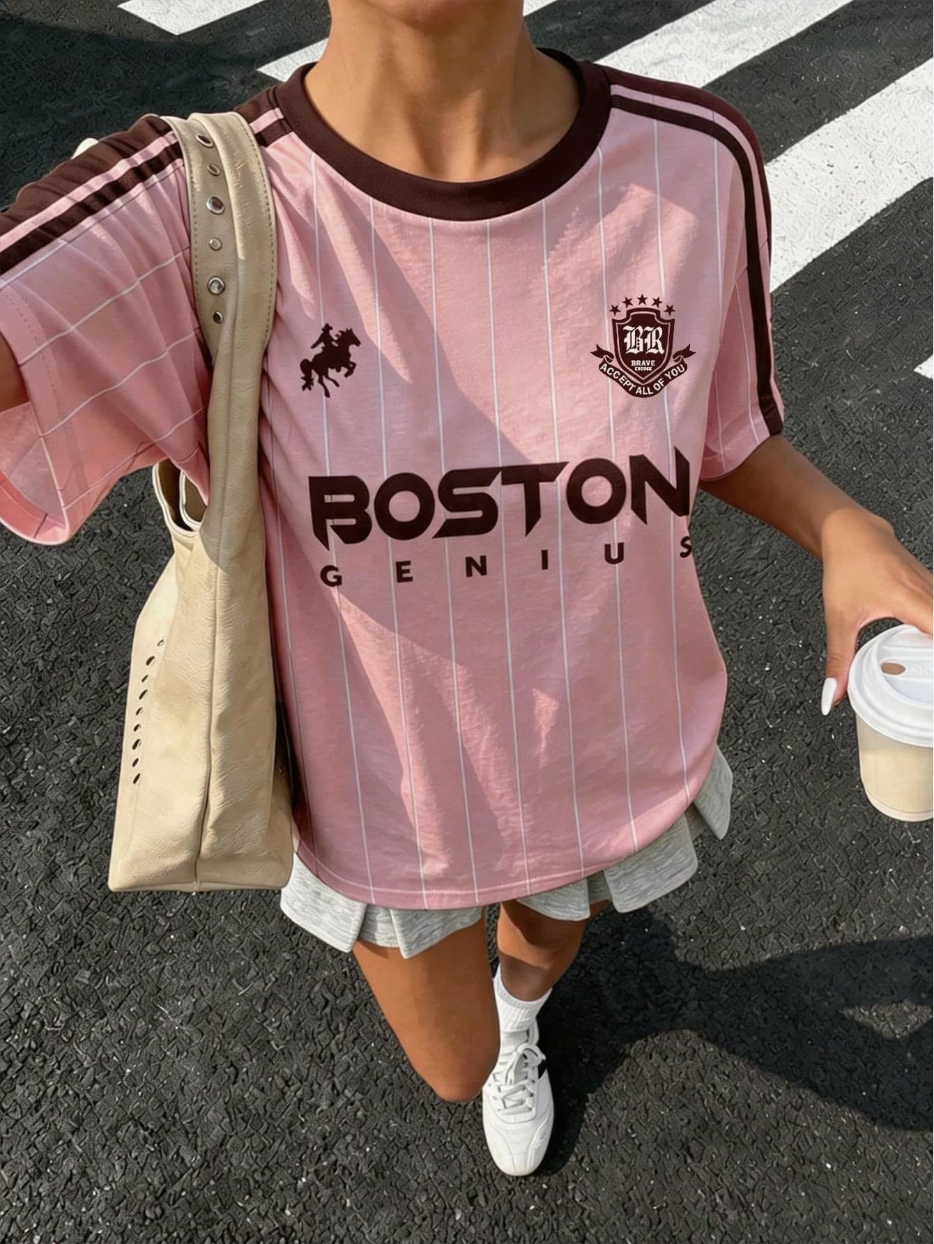 SHEIN Teen Girl Striped Letter Print Casual Versatile Daily Outing Short Sleeve T-Shirt