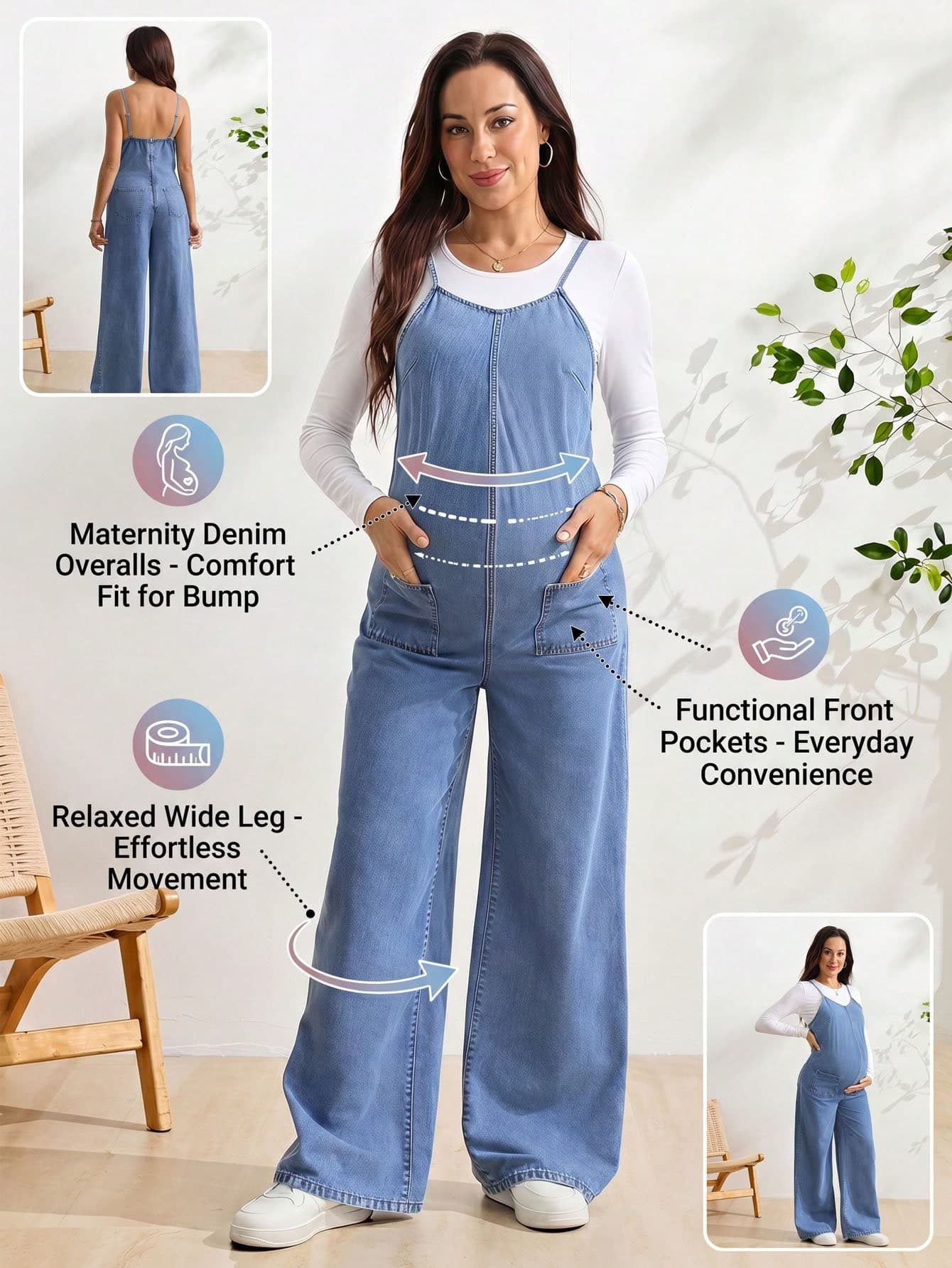 SHEIN Maternity Casual Everyday Denim Overall Jumpsuit Maternity Photoshoot Baby Blue Summer