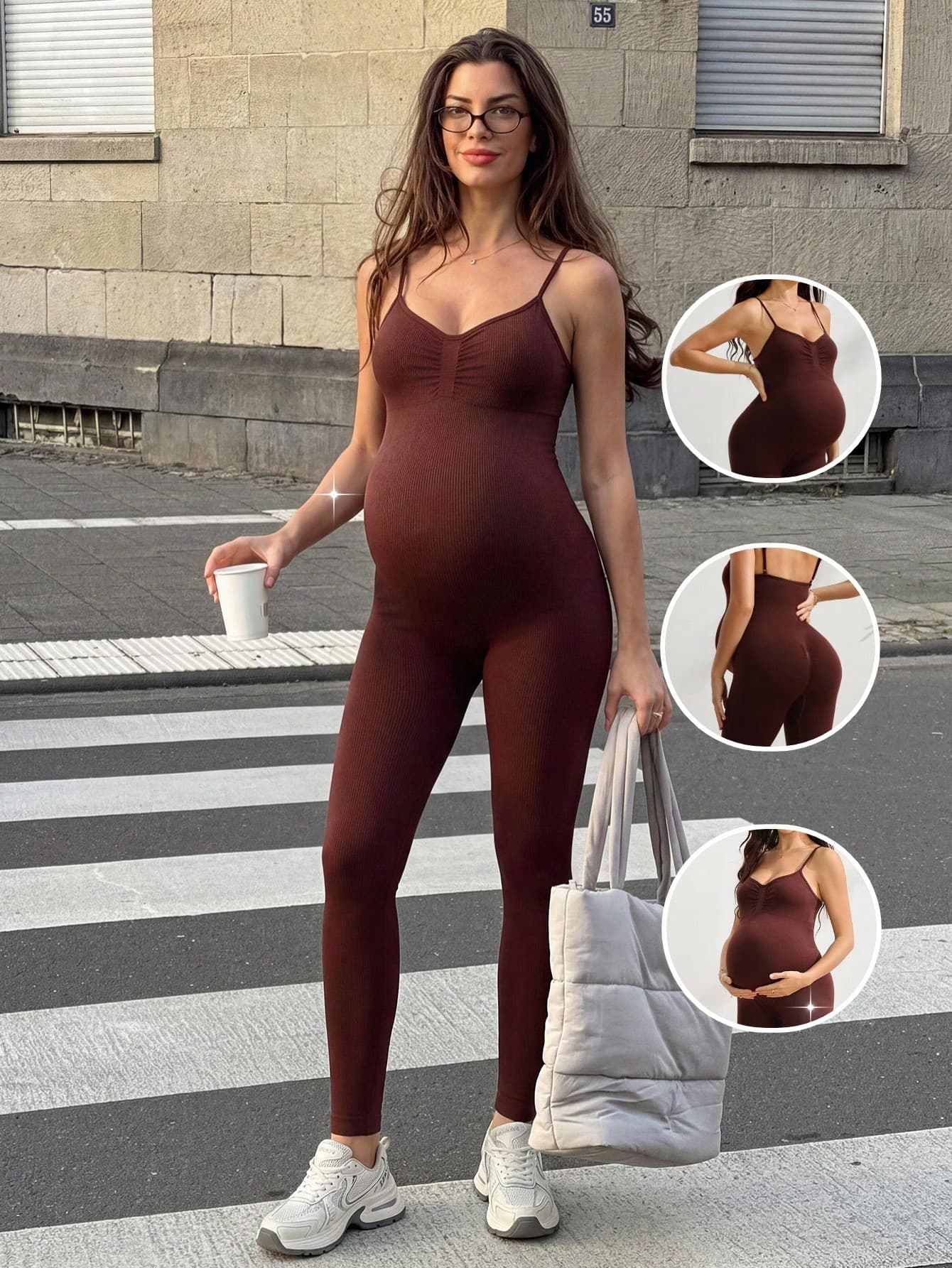 SHEIN Maternity Solid Color Slim Fit Spaghetti Strap Sports Jumpsuit